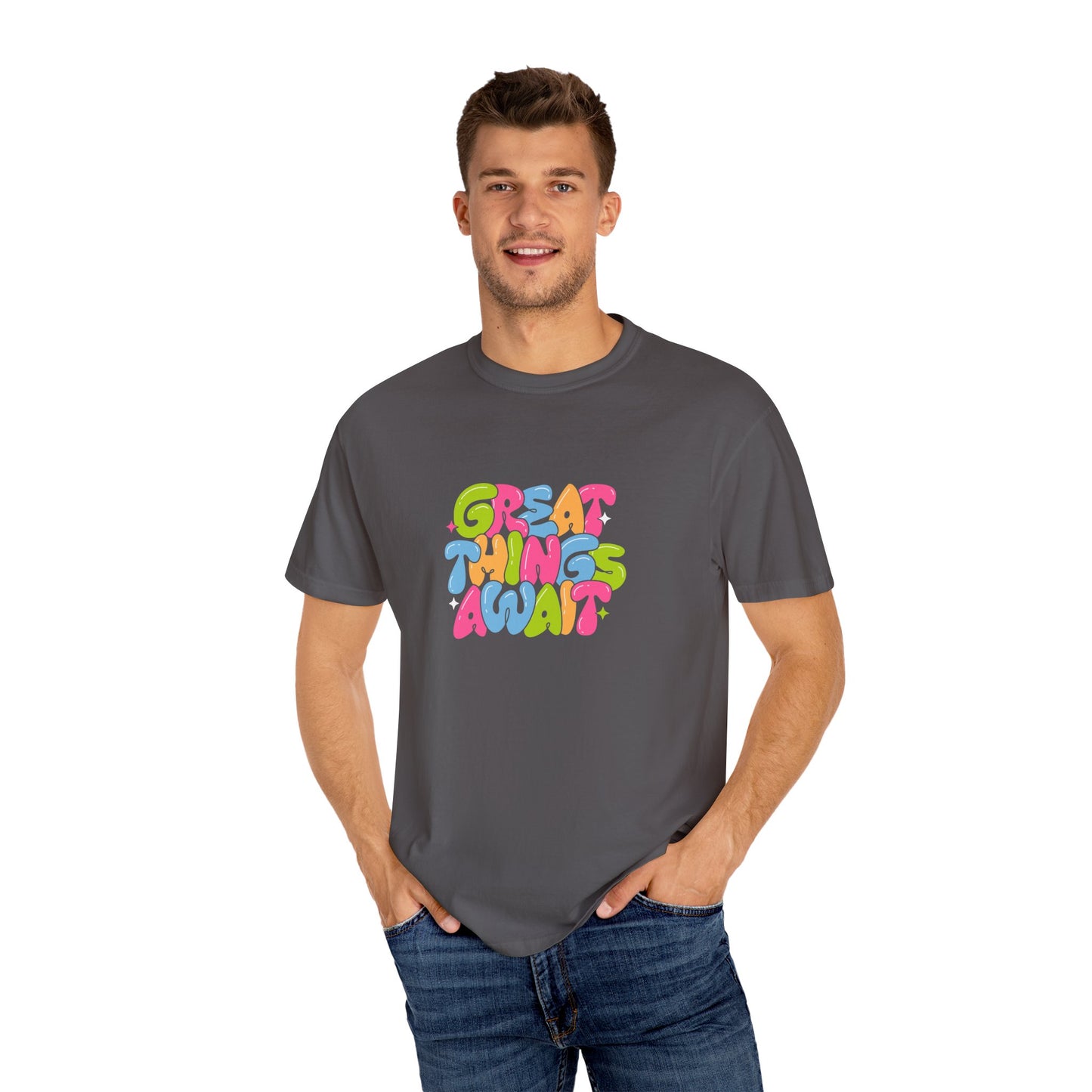 Colorful Positive Vibes T-Shirt, Great Things Await Tee