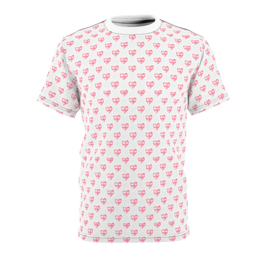 Pink Heart Pattern T-Shirt — All-Over Print Cute Valentine Tee