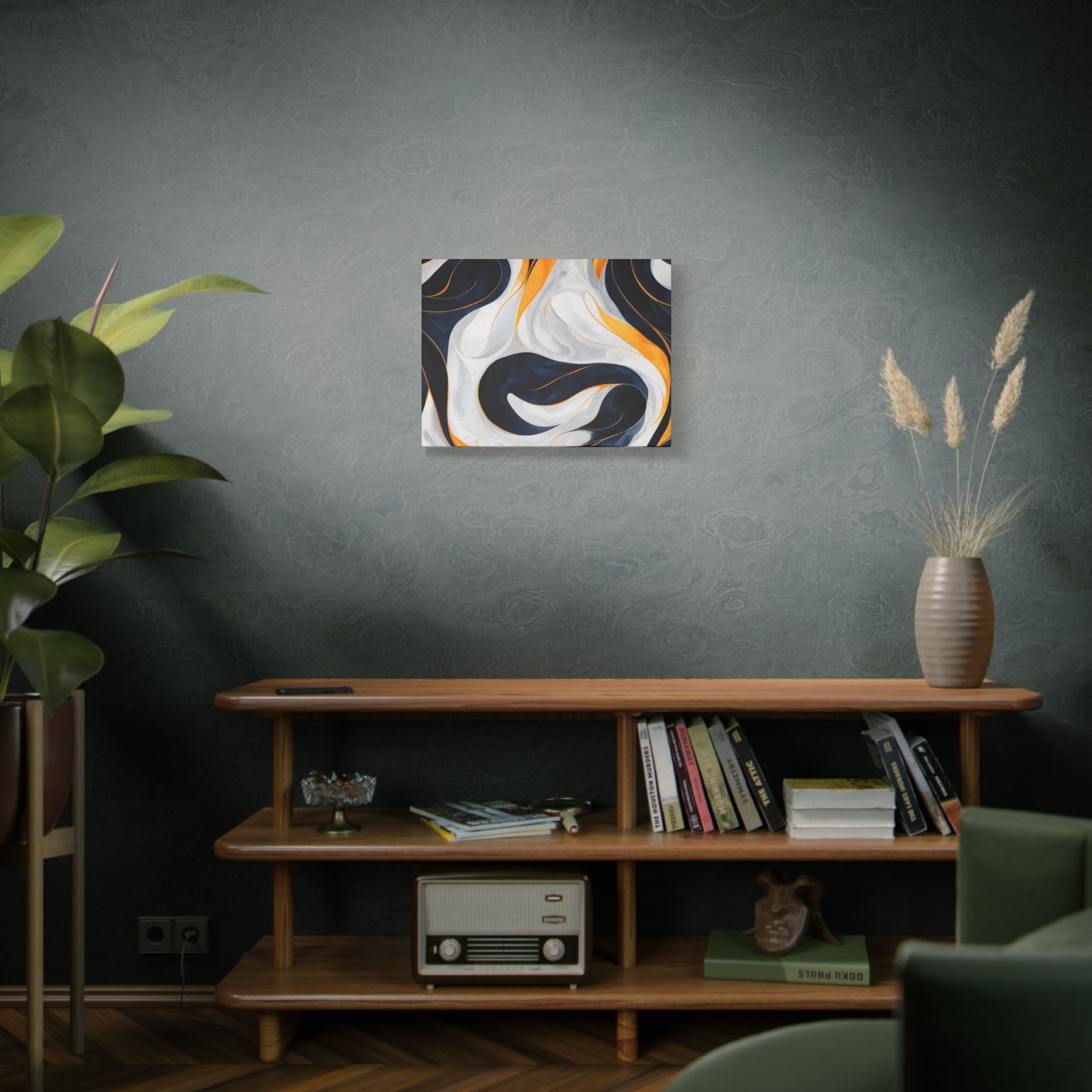 Abstract Navy & Gold Swirl Matte Canvas Wall Art
