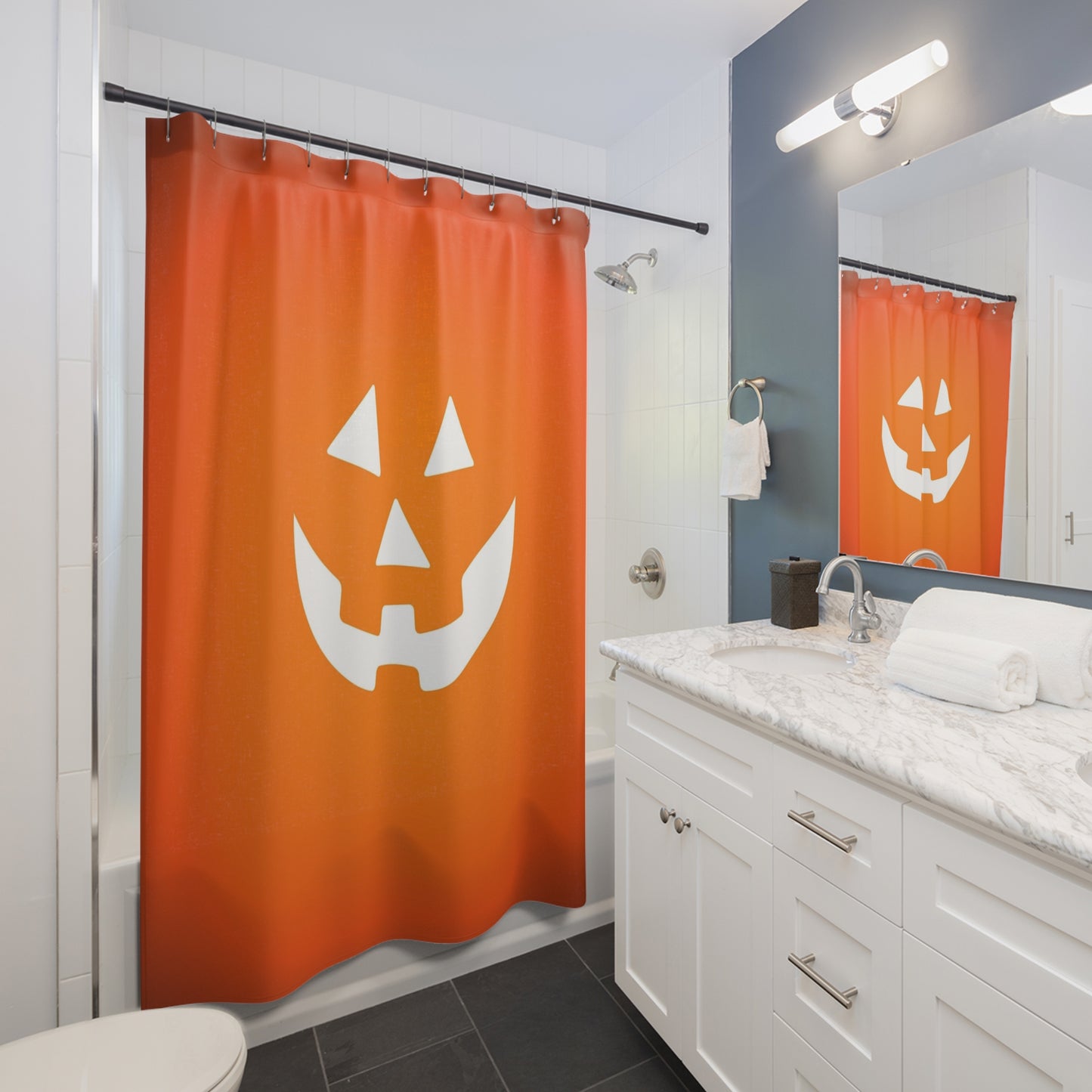 Halloween Pumpkin Shower Curtains | Festive Bathroom Decor, Jack-O'-Lantern Design, Fall Home Accents, Spooky Holiday Decor, [...]