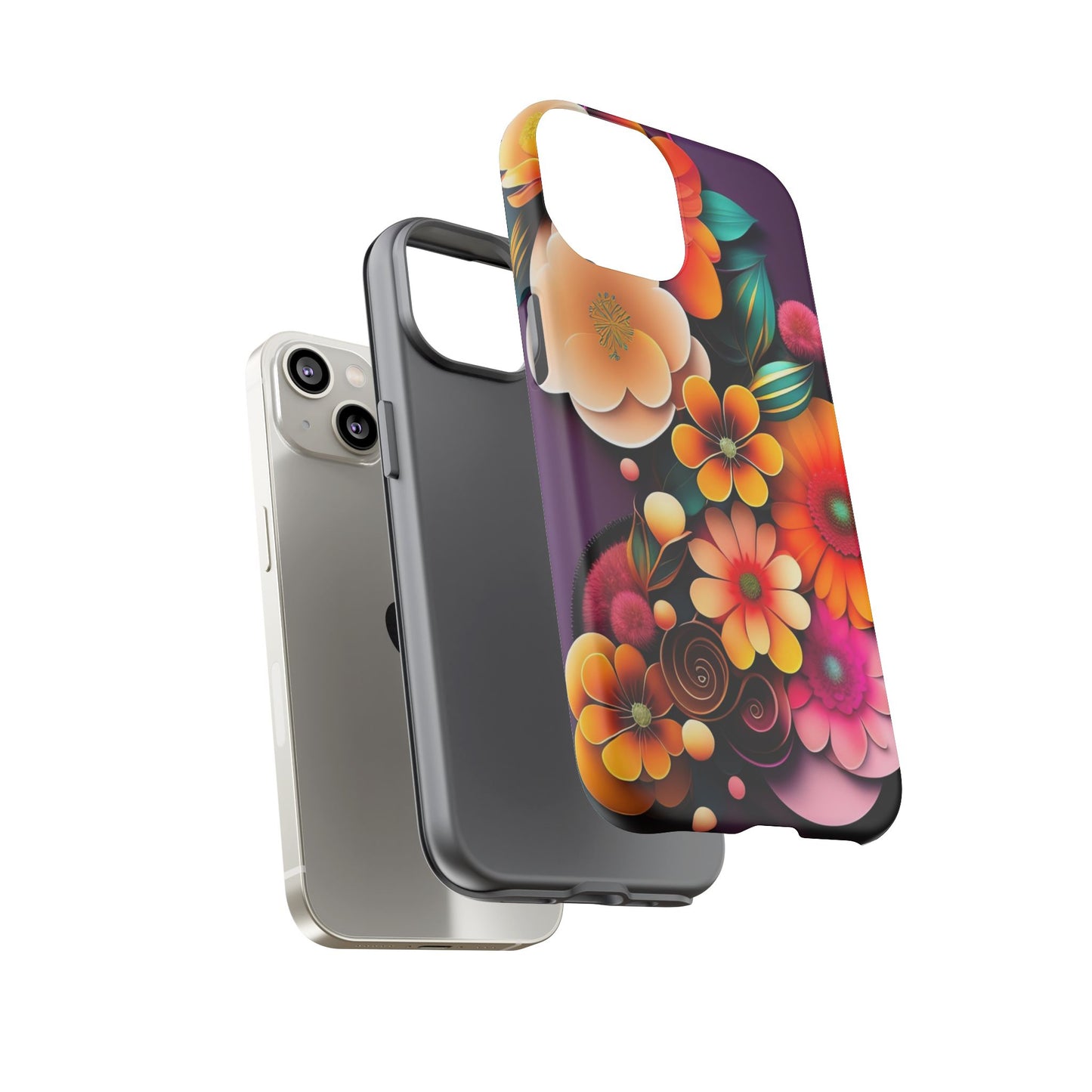 Floral Burst Tough Phone Case — Colorful Retro Flowers Protective Cover
