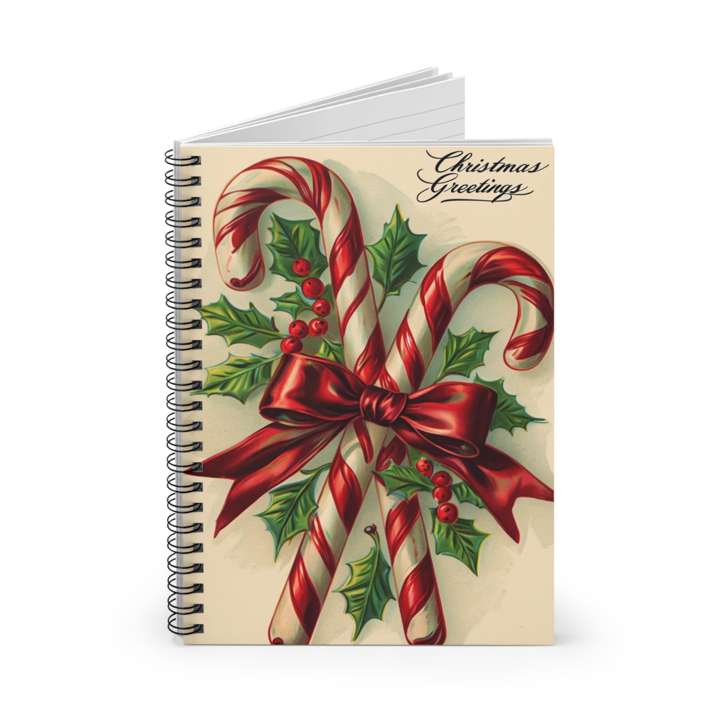 Christmas Themed Spiral Notebook, Holiday Journal, Gift for Writers, Festive Stationery, Candy Cane Design, Seasonal Planner