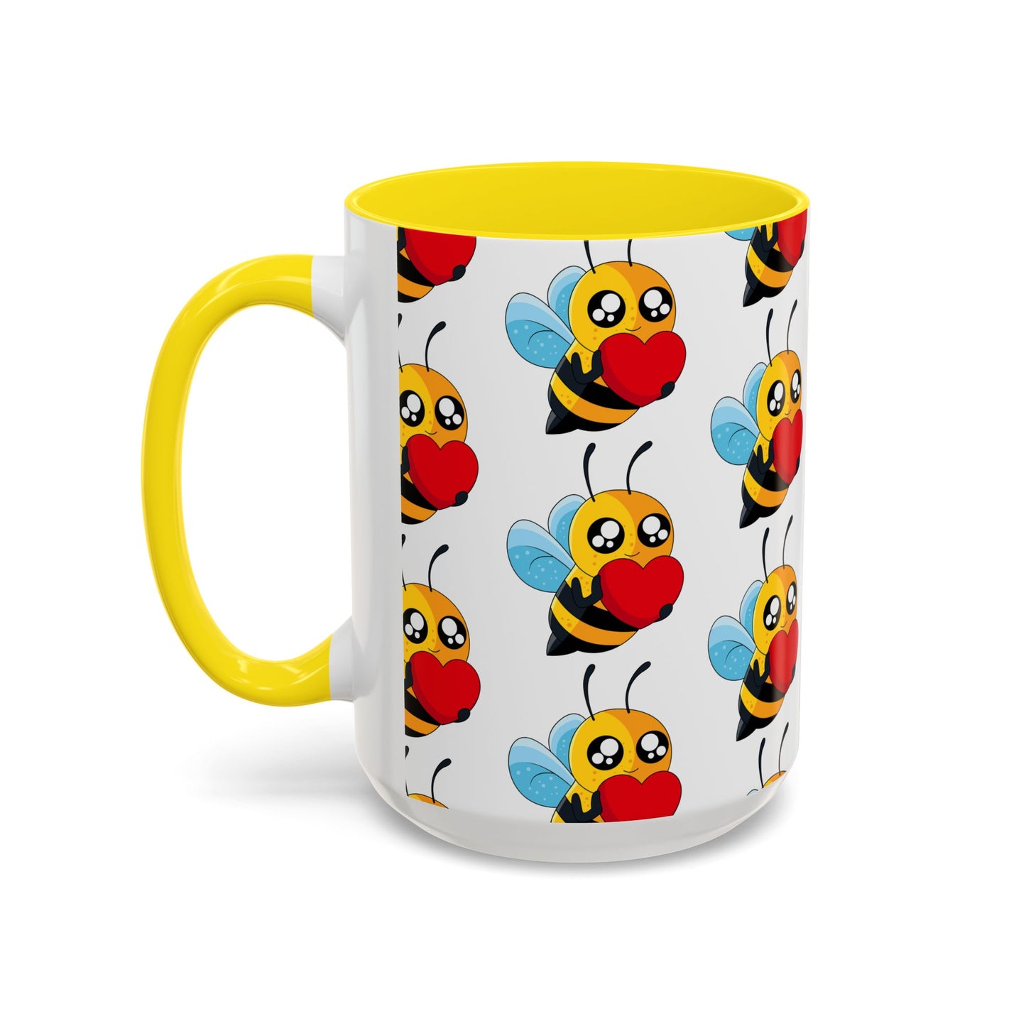 Cute Bee Love Accent Coffee Mug,  Cute Floral Mug, Cheerful Bee Design
