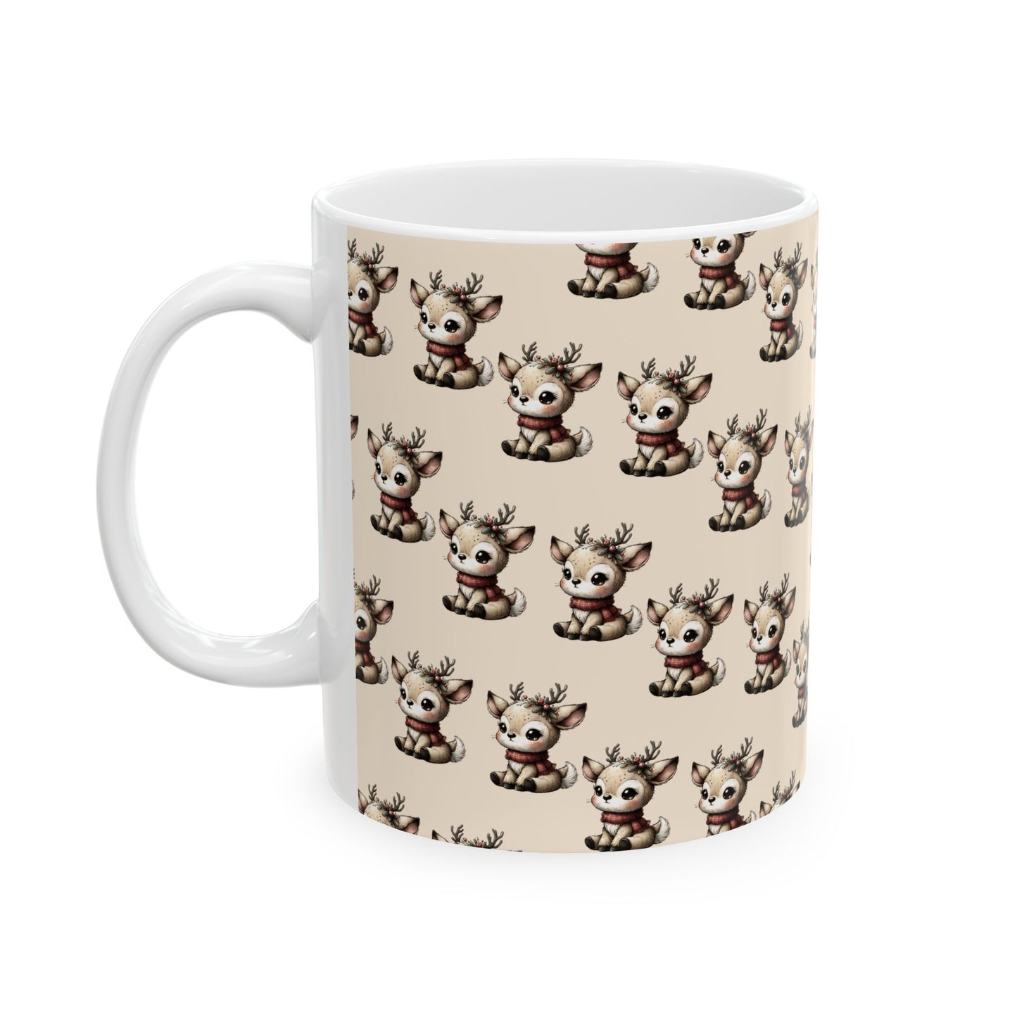 Cute Reindeer Pattern Ceramic Mug – Christmas Holiday Coffee Cup (11oz, 15oz)