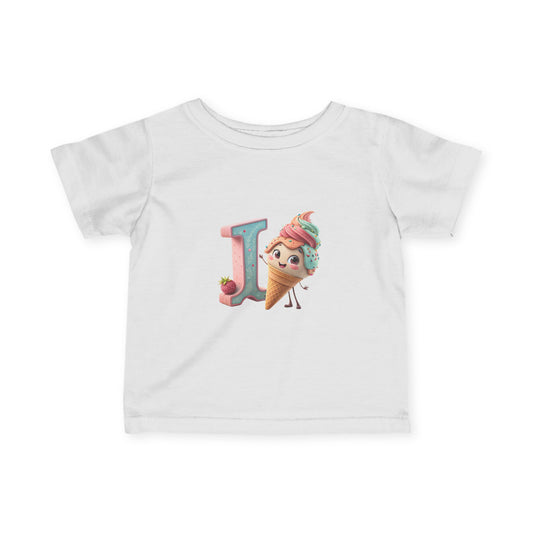 Ice Cream Letter J Infant Tee, Cute Baby Shirt, Kids Birthday Gift, Summer Outfit, Personalized Toddler Gift