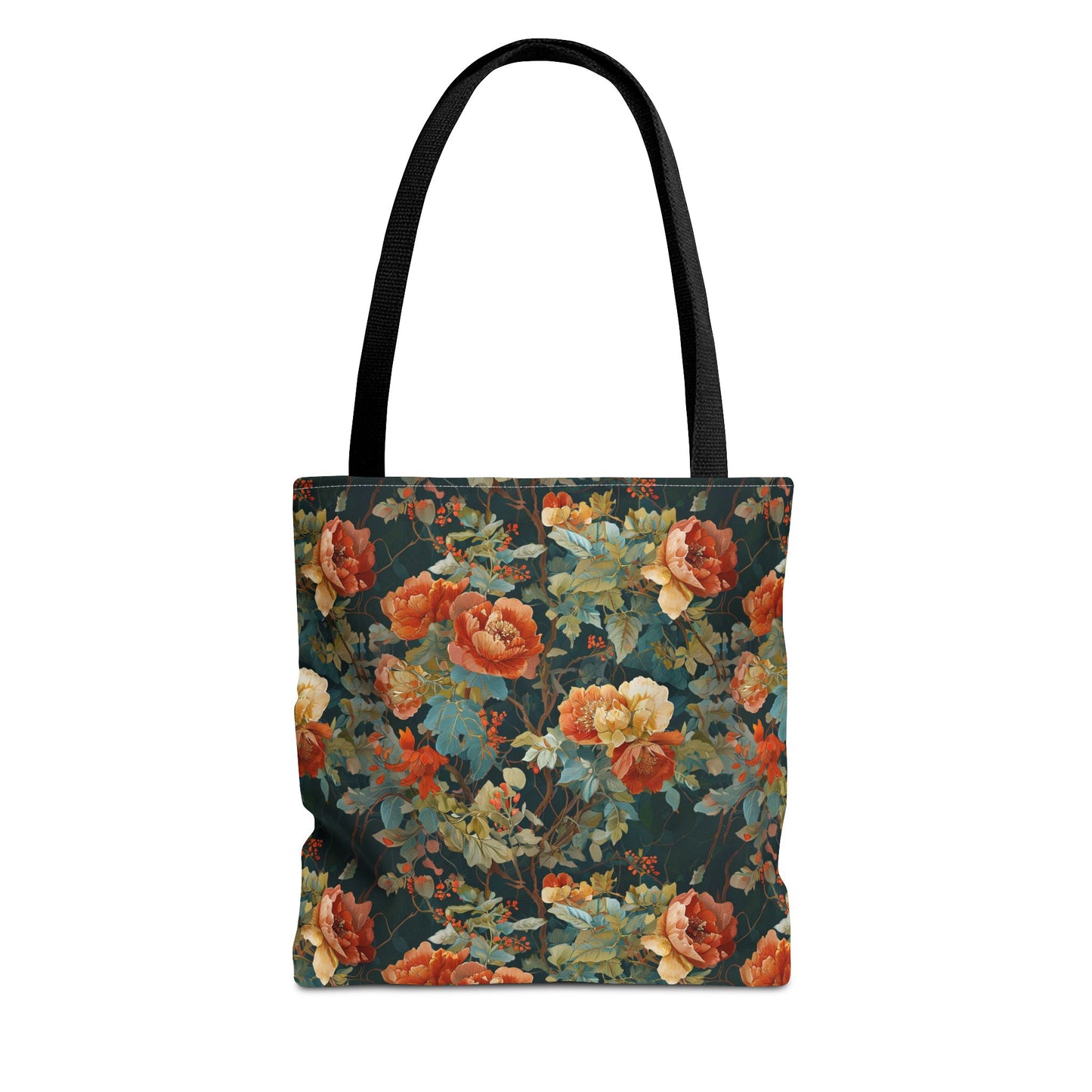 Vintage Rose Floral Tote Bag – Dark Botanical All-Over Print