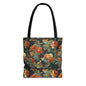 Vintage Rose Floral Tote Bag – Dark Botanical All-Over Print