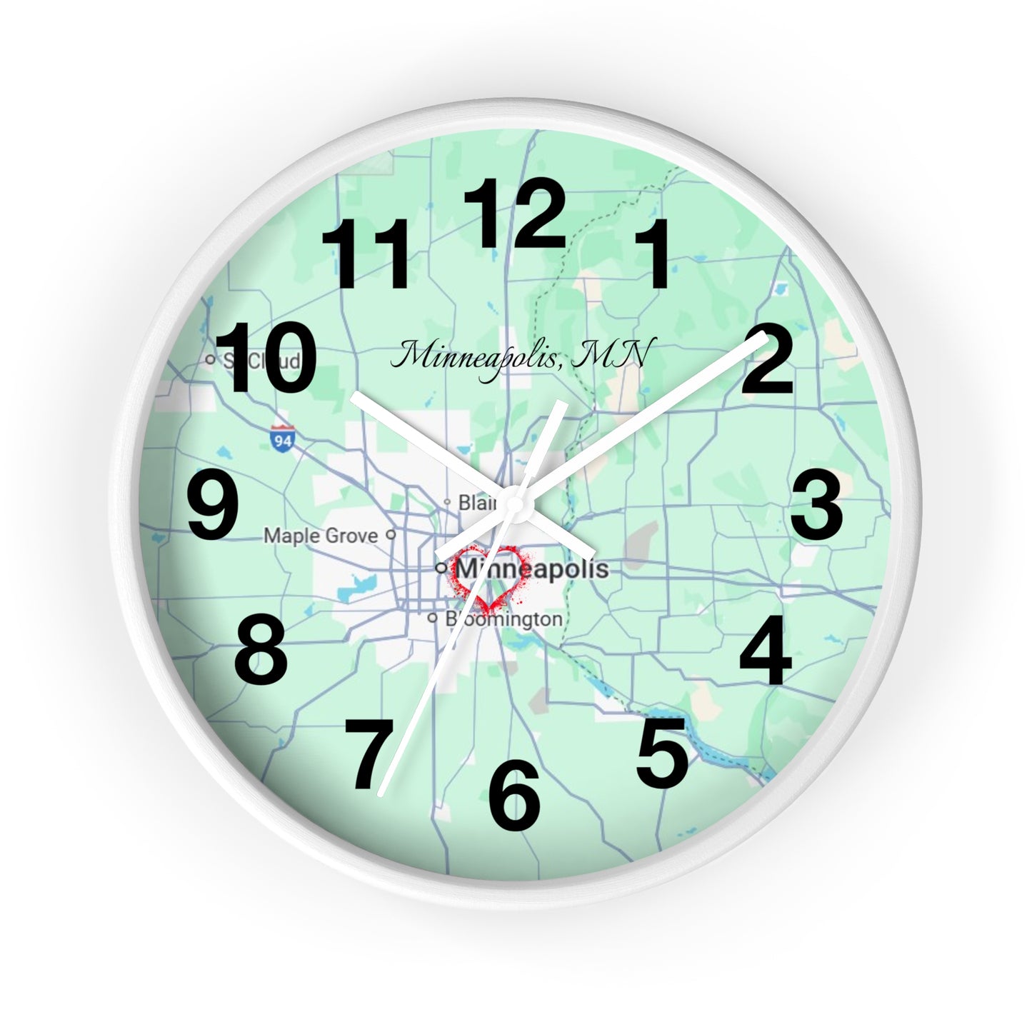 Personalized Map Wall Clock, Custom Home Decor, Minneapolis Gift, Modern Clock, Unique Housewarming, Wall Art, Office Decor