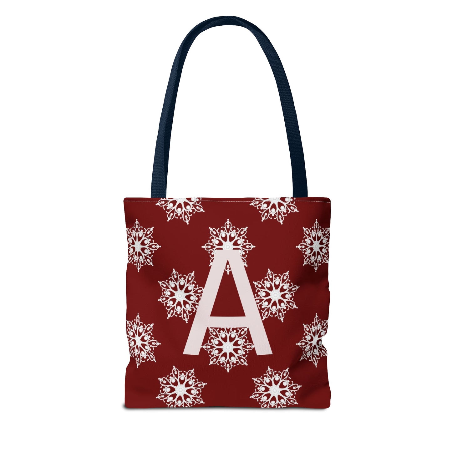 Monogram A Snowflake Tote Bag — Personalized Holiday AOP Tote