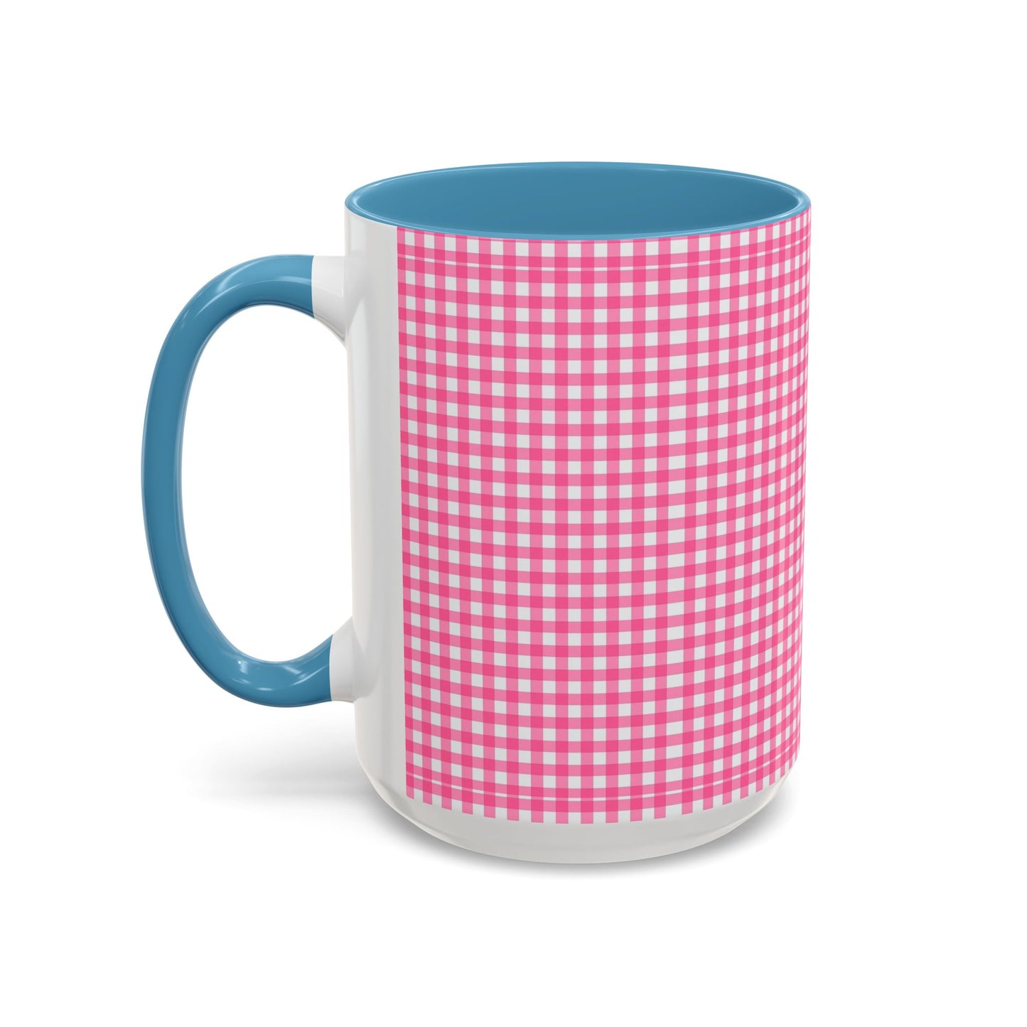 Pink Gingham Accent Coffee Mug, Cute Kitchen Decor, Gift for Coffee Lovers, Home Office Mug, Spring and Summer Vibes