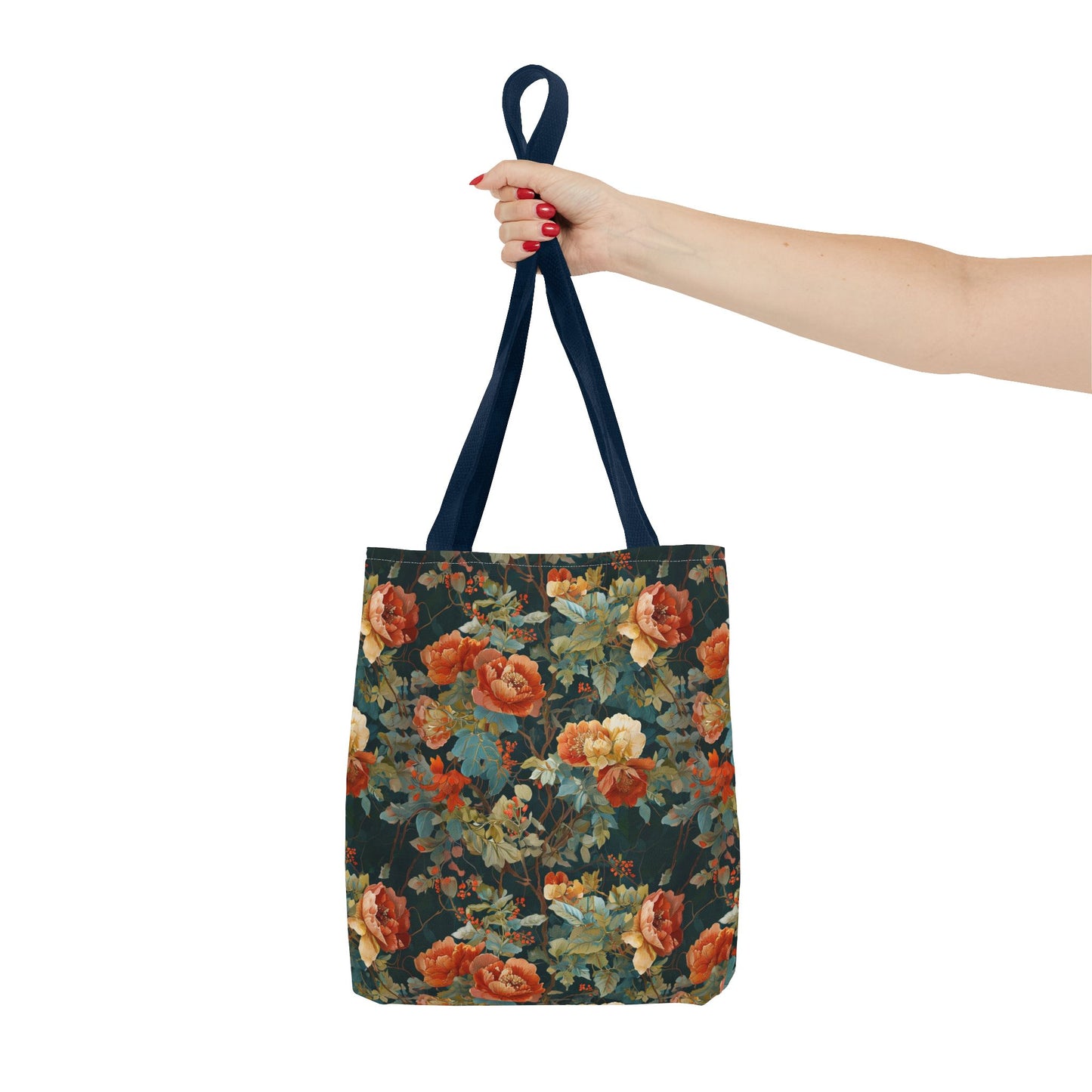 Vintage Rose Floral Tote Bag – Dark Botanical All-Over Print