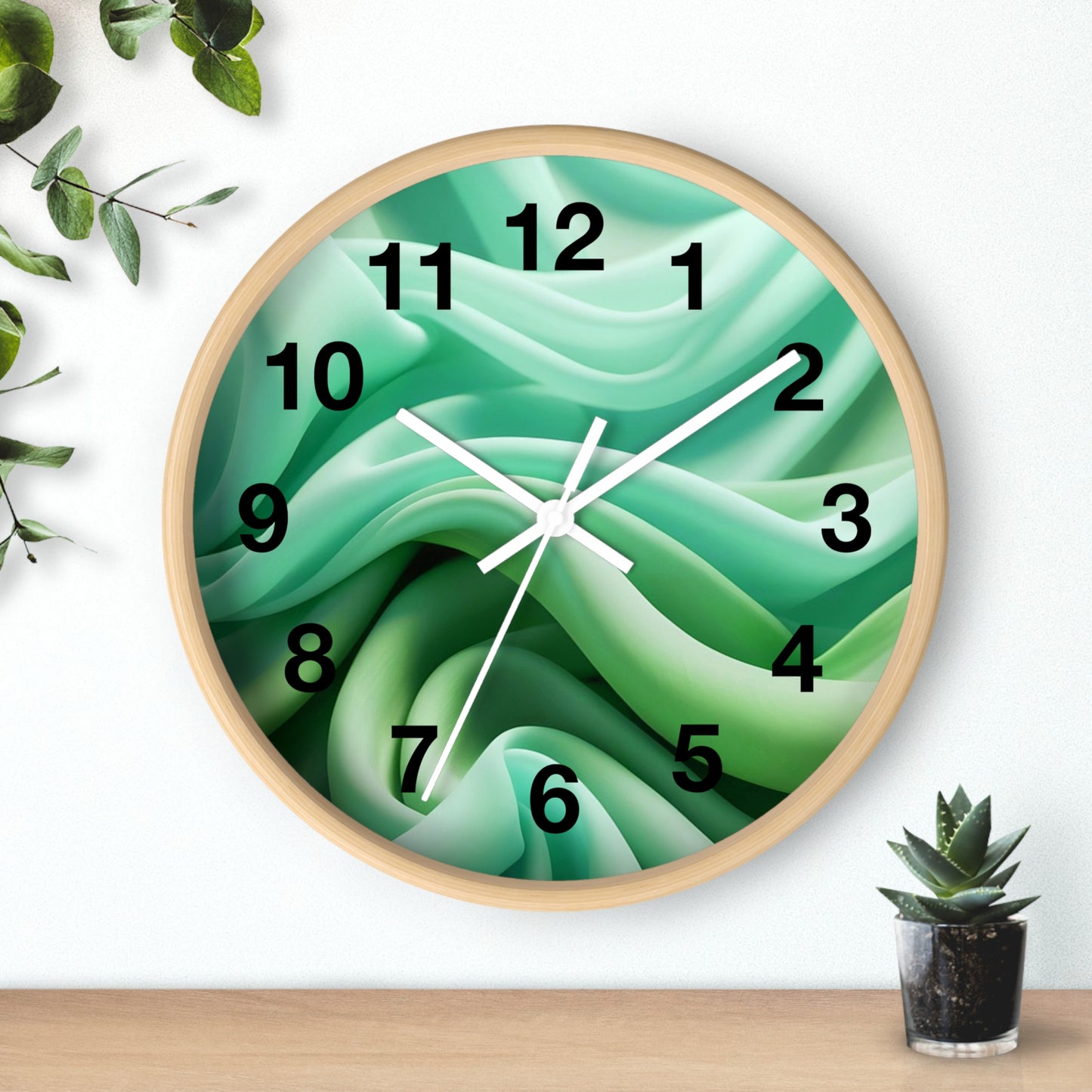Serene Abstract Green Wall Clock, Modern Home Decor, Relaxing Timepiece, Gifts for Nature Lovers, Minimalist Wall Art