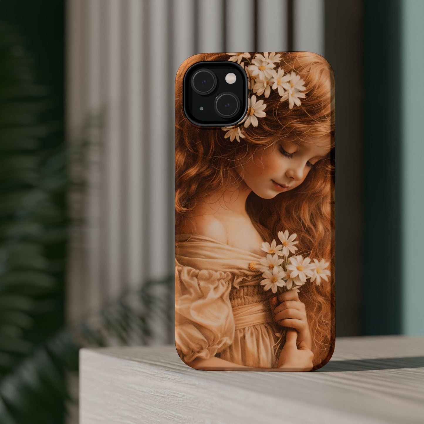 Vintage Floral Girl Magnetic Impact Phone Case — Protective iPhone Cover with Sepia Art