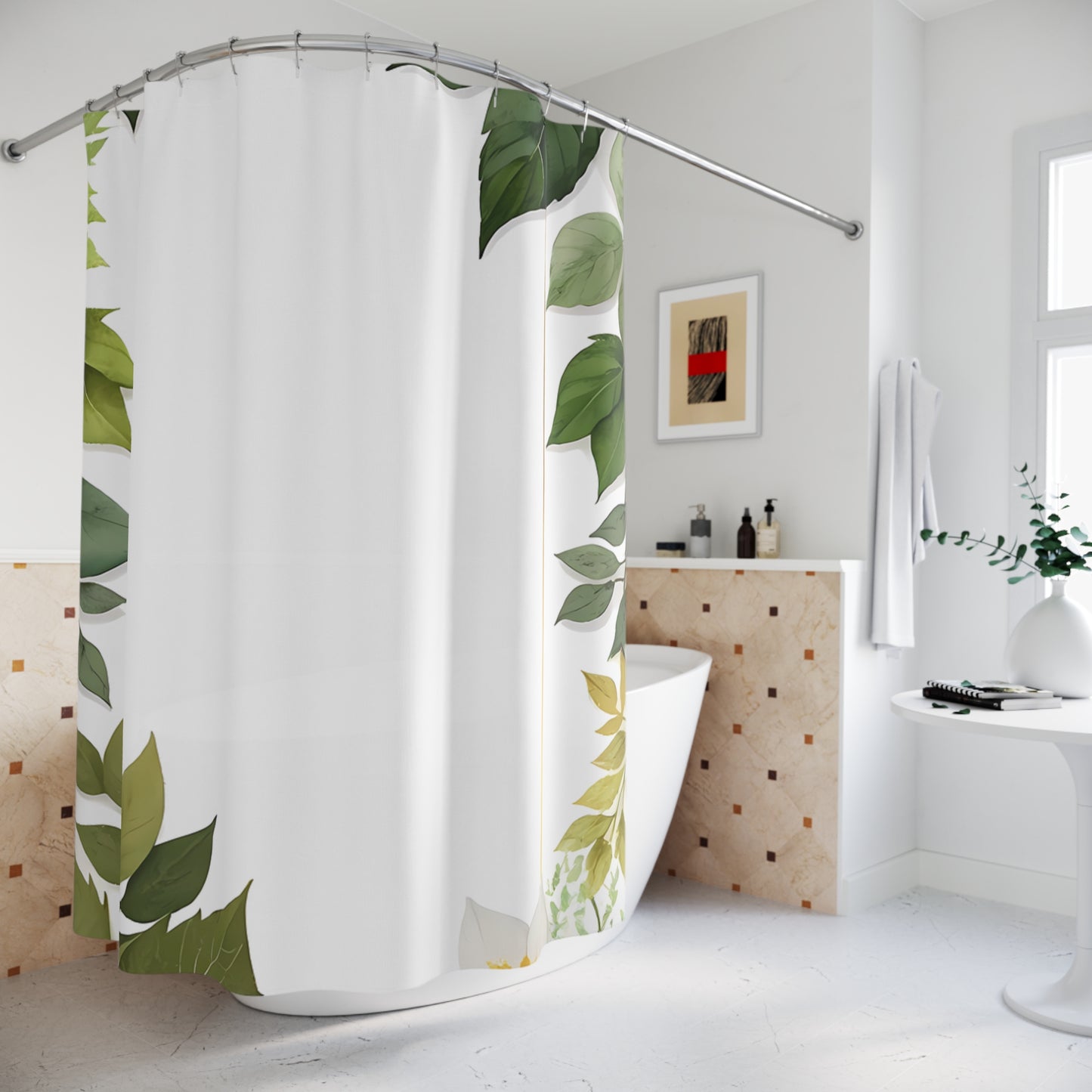 Botanical Shower Curtain, Green Leaf Design, Bathroom Decor, Eco-Friendly Curtain, Home Spa Essential