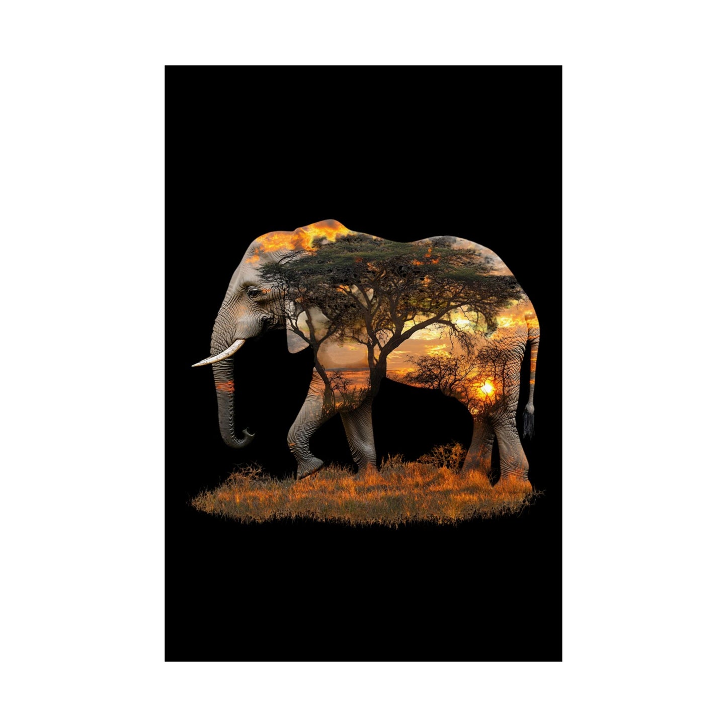 Elephant Sunset Matte Vertical Poster, Wall Art Decor, Animal Lovers Art, Gift for Nature Enthusiasts, Home Decoration