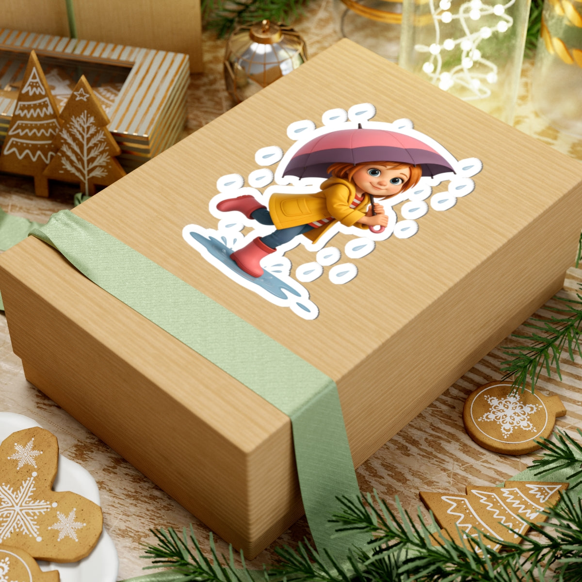 Cute Girl in Rain Sticker — Waterproof Kiss-Cut Laptop Decal