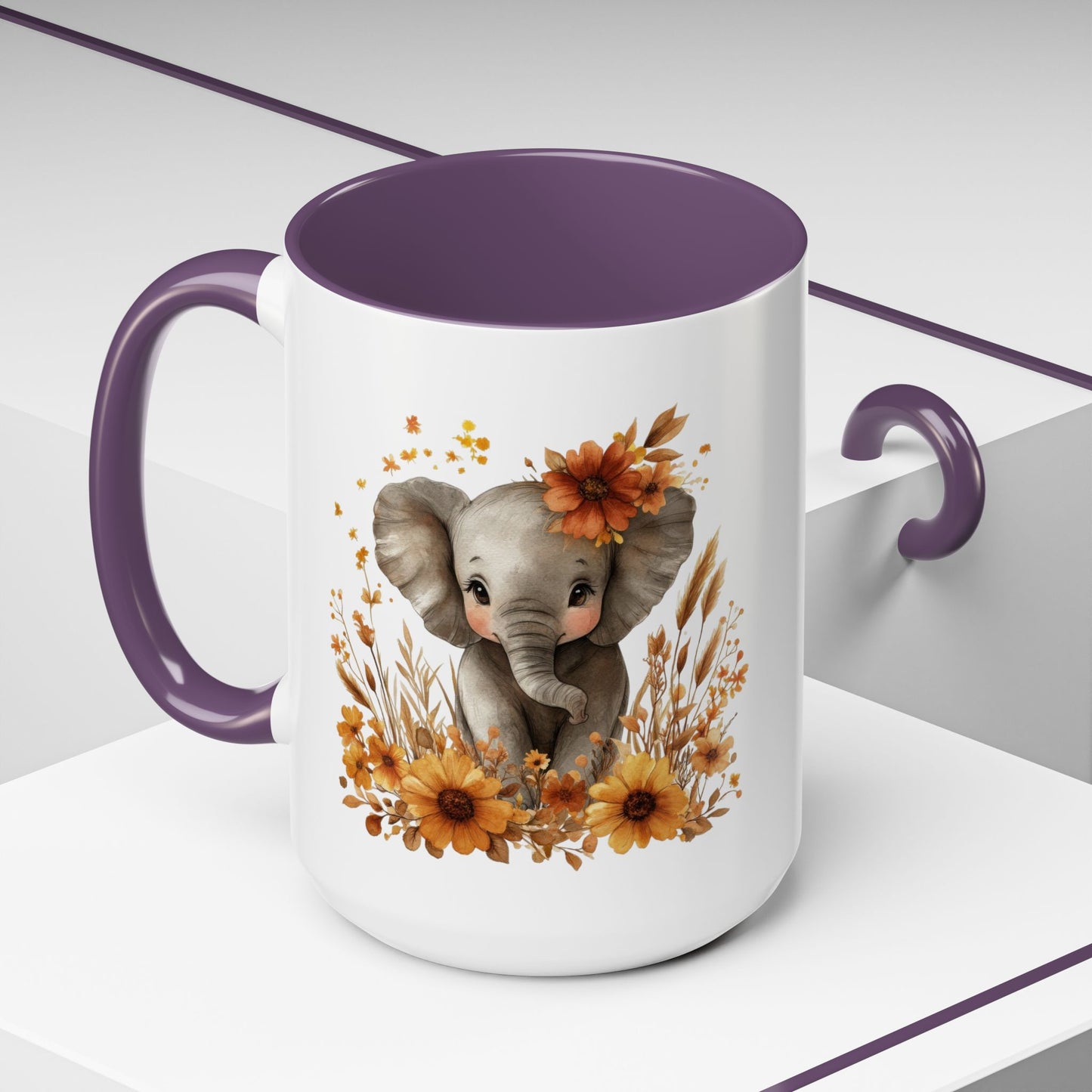 Adorable Elephant Floral Coffee Mug, Cute Animal Mug, Coffee Lover Gift, Kids Mug, Baby Shower Decor