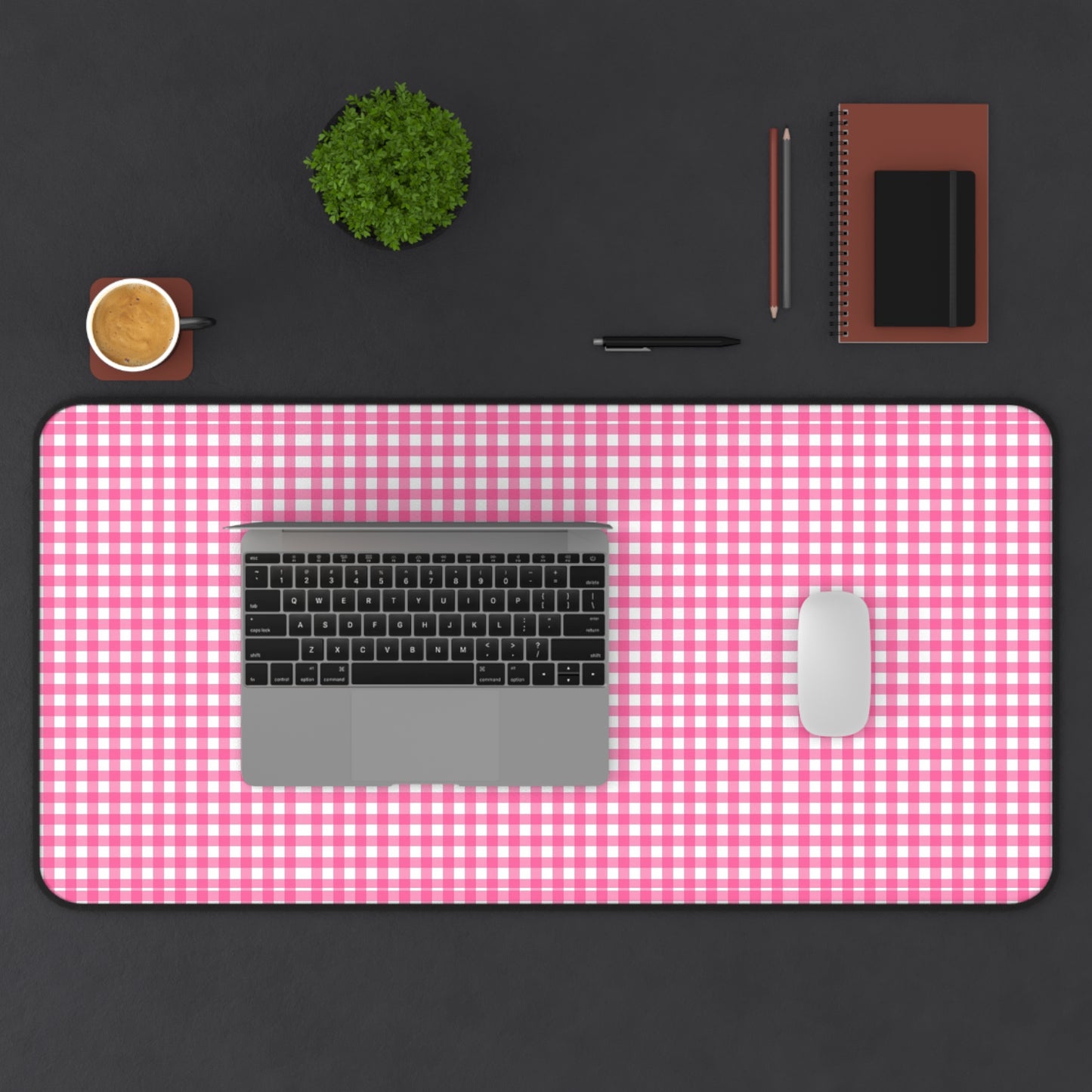 Pink Gingham Desk Mat - Cozy Office Decor, Workspace Accessory, Gift for Coworkers, Farmhouse Style, Table Cover