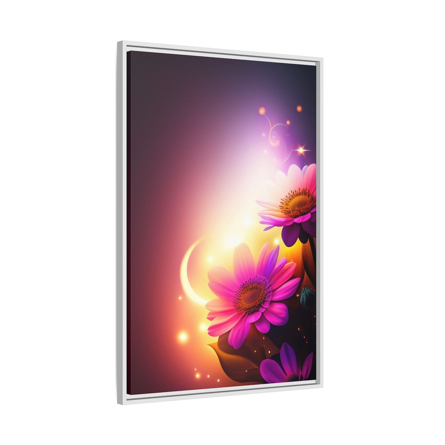 Framed Floral Canvas Art — Pink Daisies Sunset Wall Print