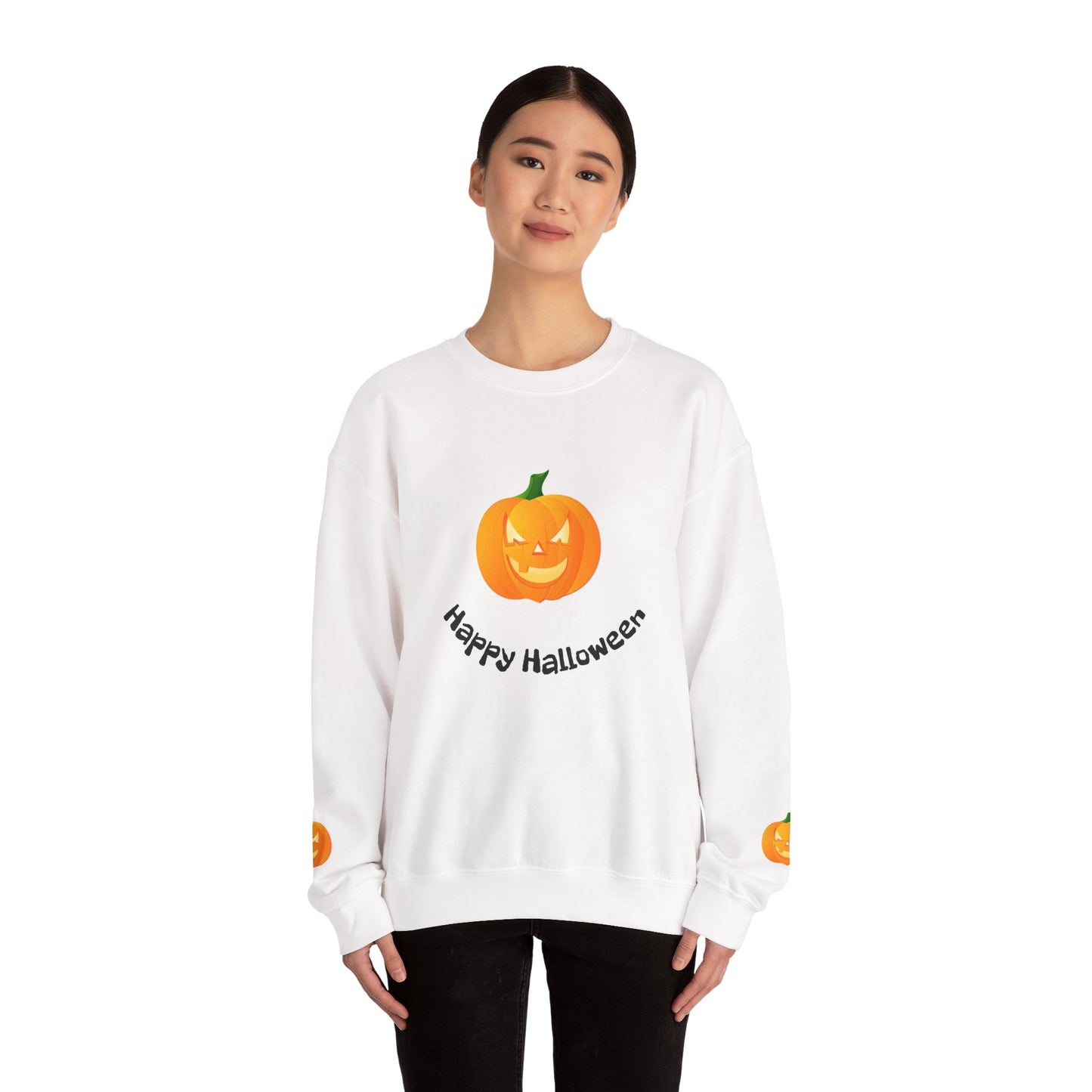Halloween Pumpkin Sweatshirt, Cozy Fall Apparel, Unisex Crewneck for Halloween, Autumn Casual Wear, Fun Gift Idea