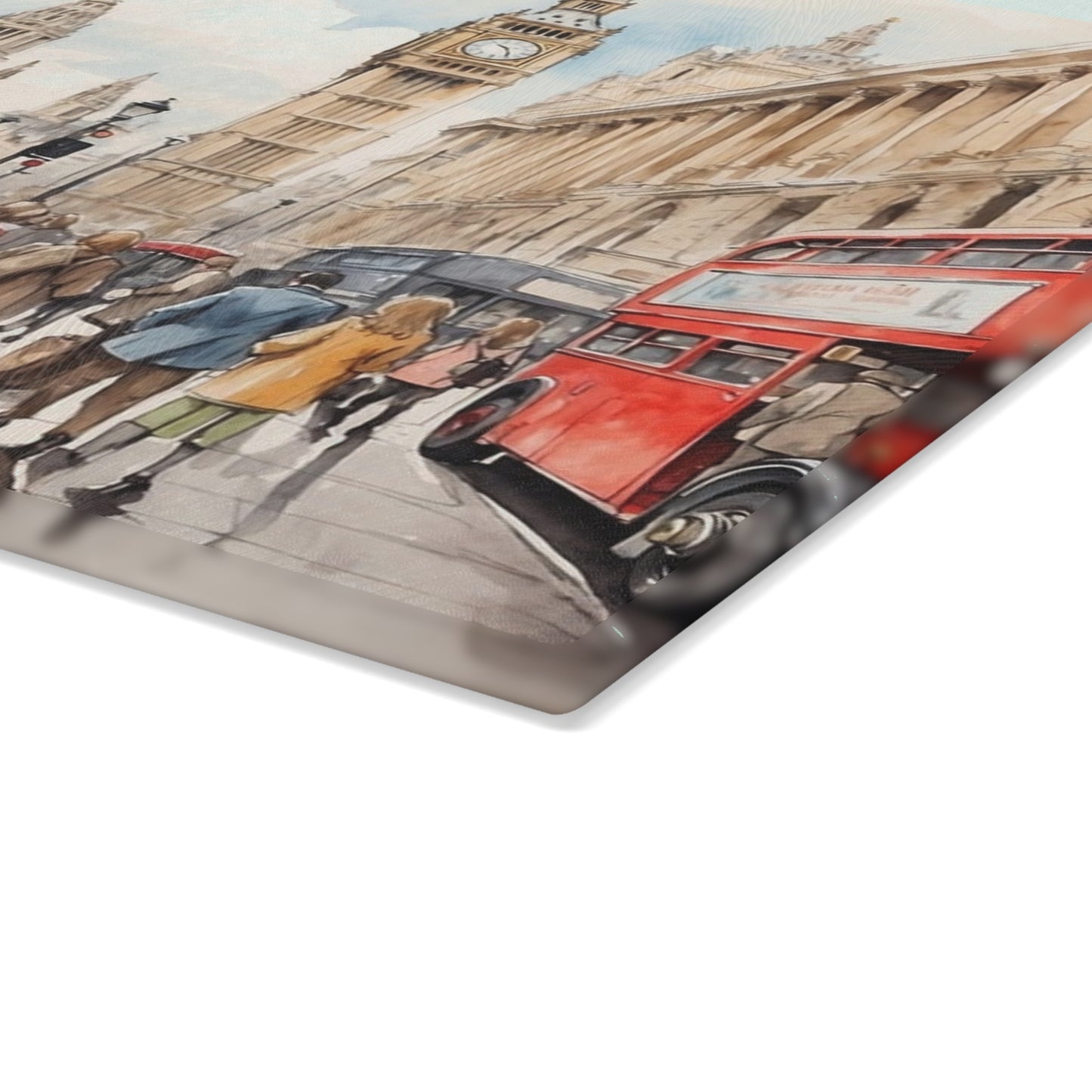 London-Themed Glass Cutting Board, Decorative Kitchen Gift, Unique Housewarming Present, London Souvenir, Culinary Art Decor