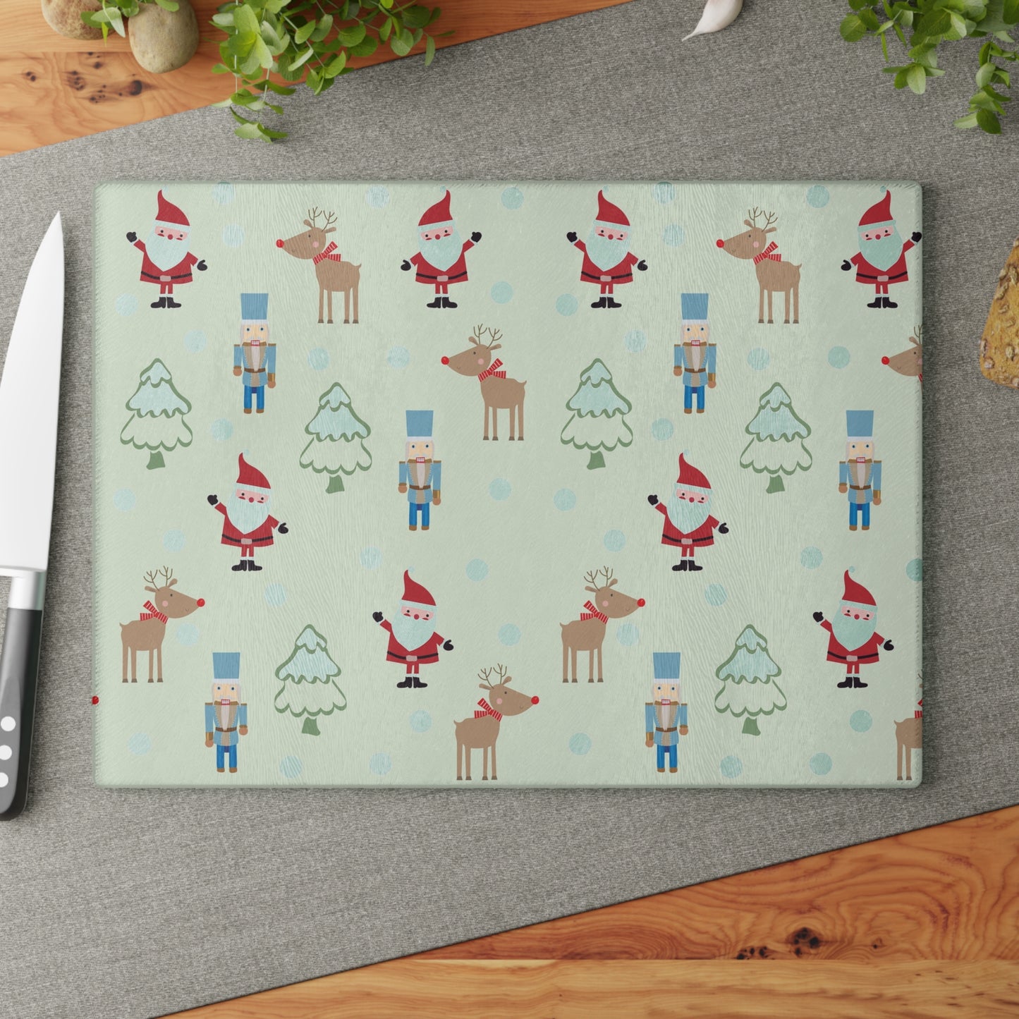 Festive Holiday Glass Cutting Board, Christmas Kitchen Decor, Seasonal Cooking Gift, Merry & Bright Kitchenware, Unique Holiday Tableware