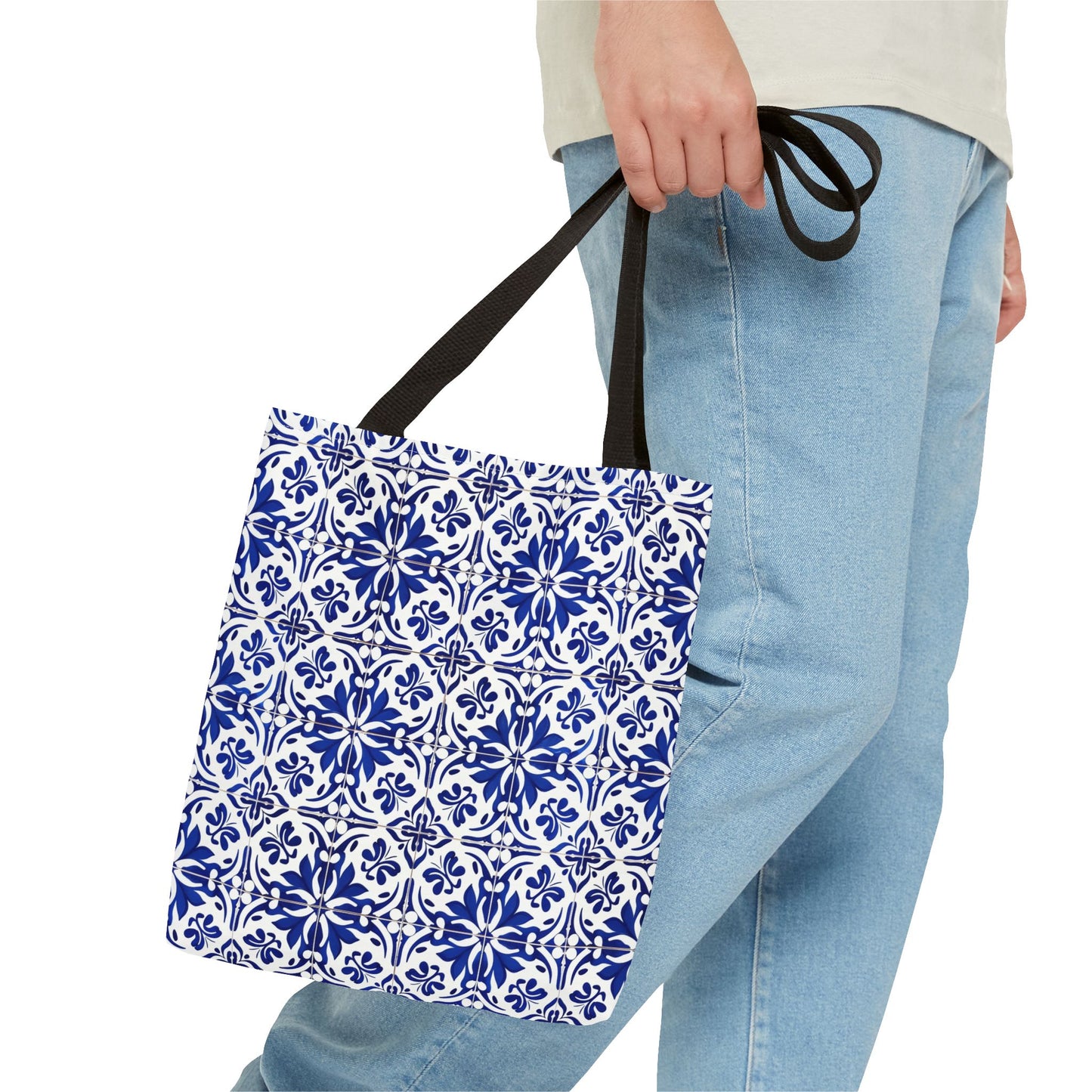 Blue Moroccan Tile Tote Bag - All-Over Print Patterned Market Tote