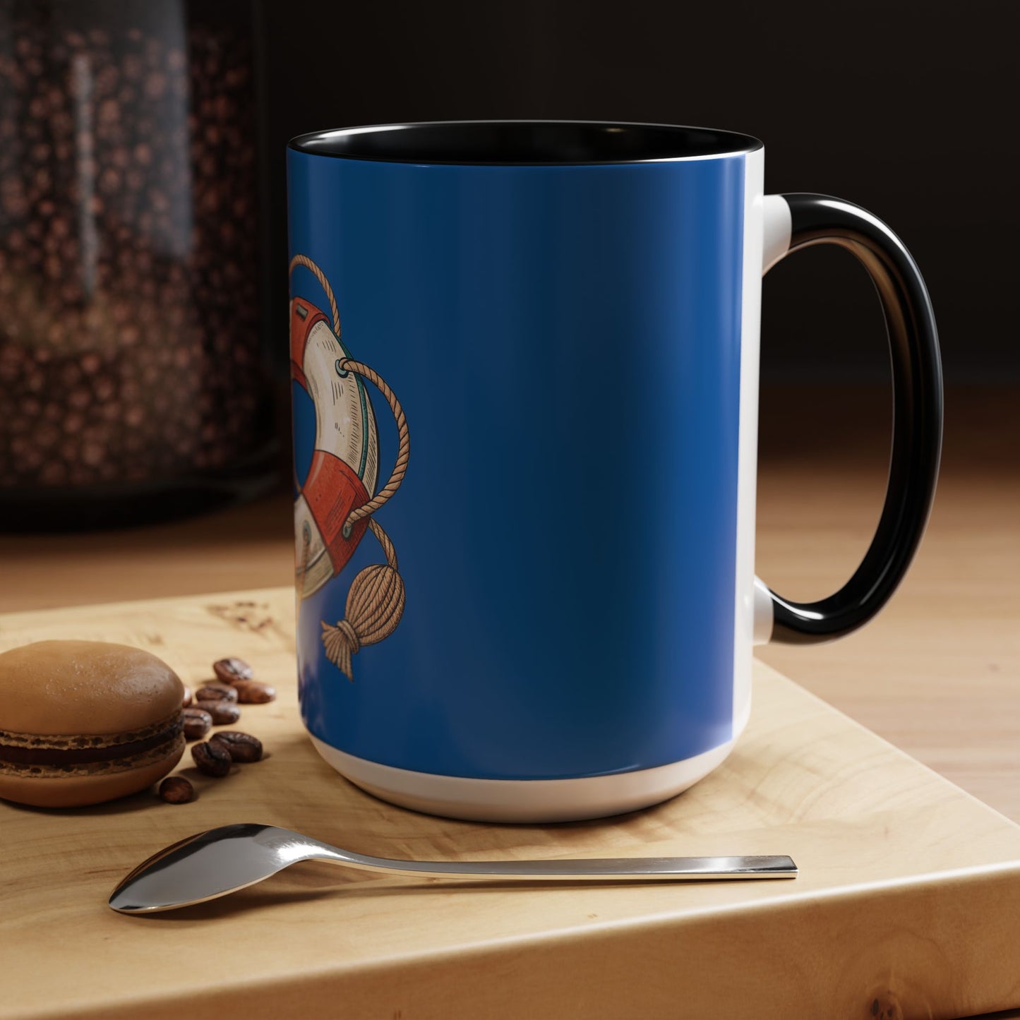 Lifesaver Accent Coffee Mug - Nautical Gift, Beach Decor, Sailor's Coffee Cup, Ocean Lover Mug, Summer Vibes