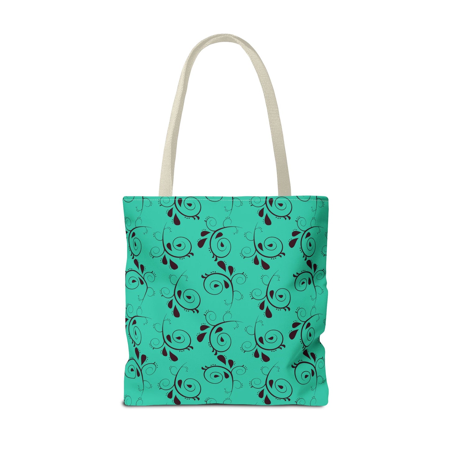 Turquoise Floral Swirl Tote Bag – All-Over Print Stylish Shopping Bag