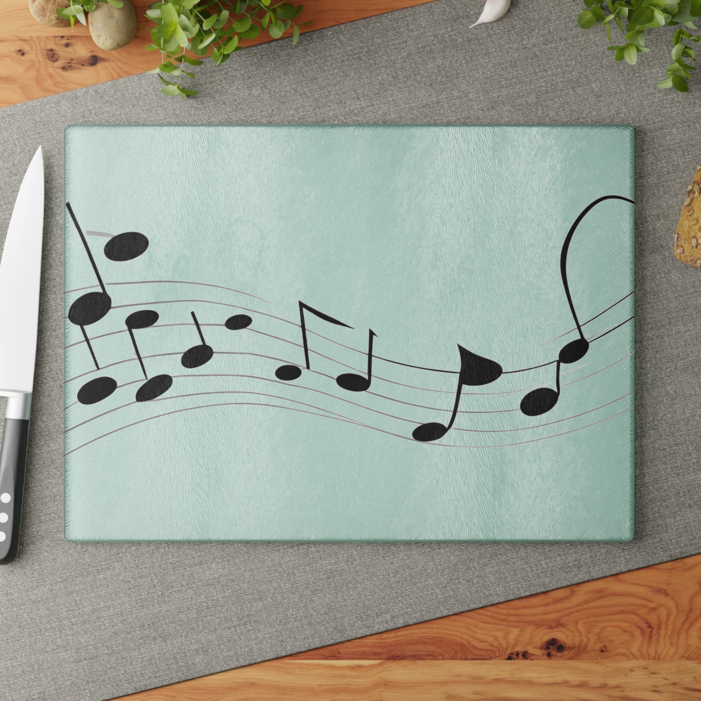 Musical Glass Cutting Board, Kitchen Decor, Gift for Musicians, Musical Notes Design, Home Cooking, Housewarming Gift, Unique Kitchenware