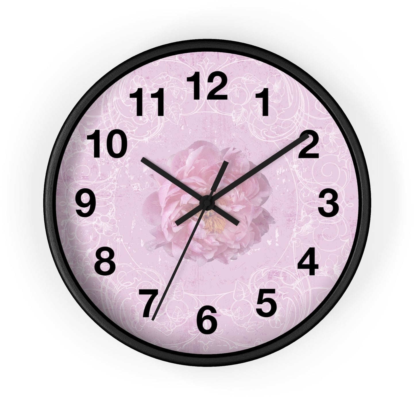 Pink Floral Wall Clock — Romantic Rose Decorative Clock for Bedroom, Nursery, or Gift