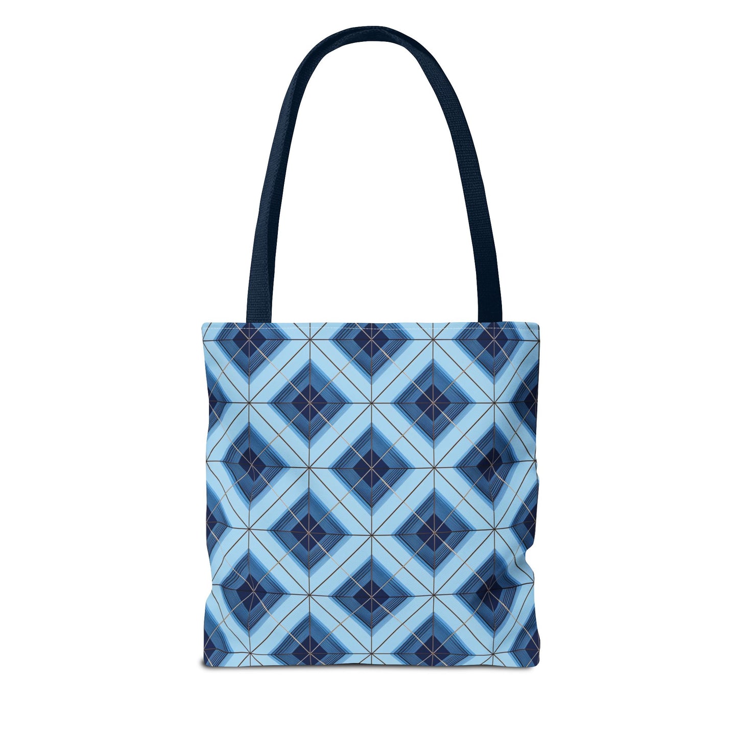 Blue Geometric Tote Bag — Repeating Diamond Pattern AOP