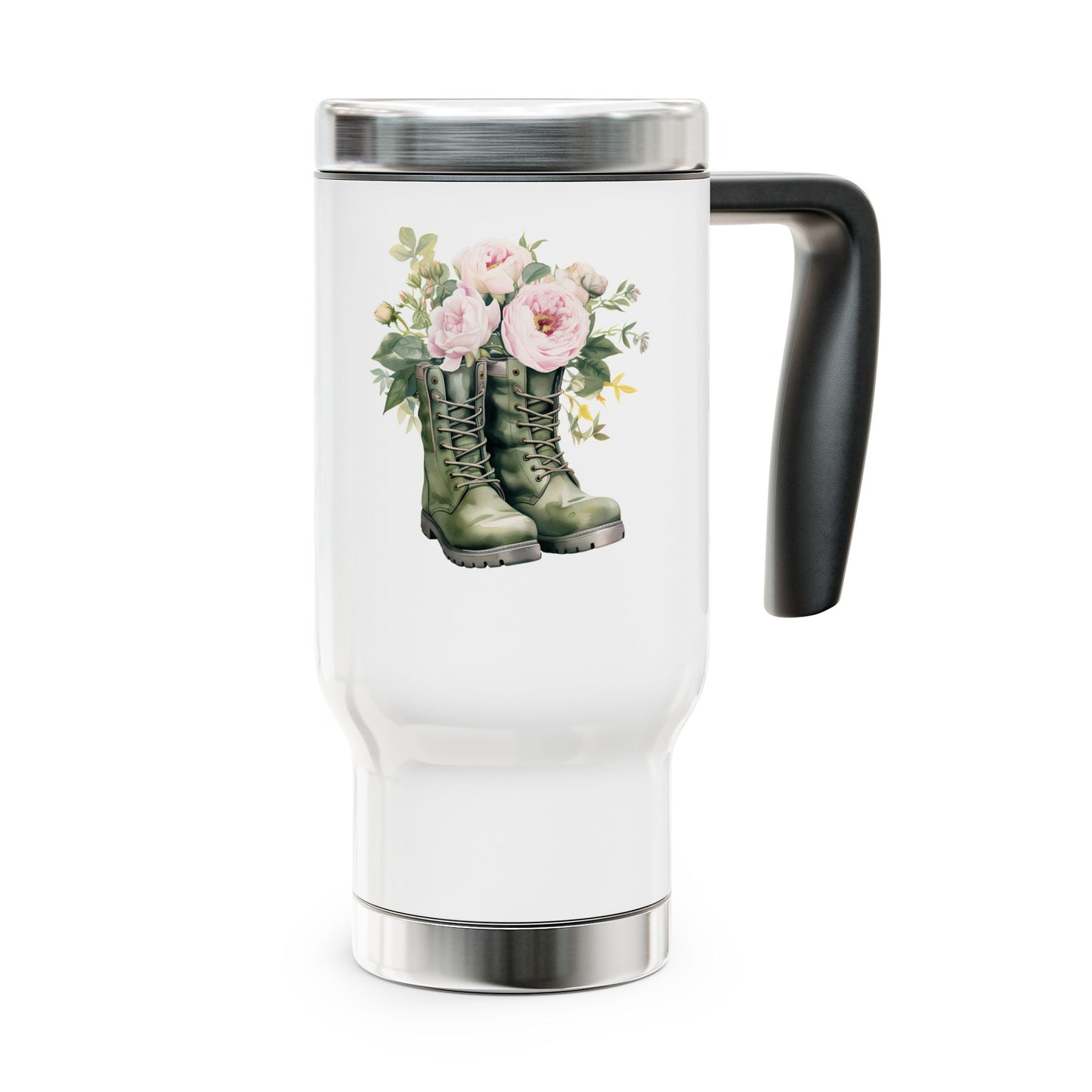 Floral Combat Boots Travel Mug — 14 oz Stainless Steel Insulated Tumbler