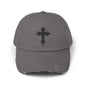 Cool Distressed Cap for Trendy Looks, Vintage Hat, Adjustable Cap, Cross Design, Casual Accessories
