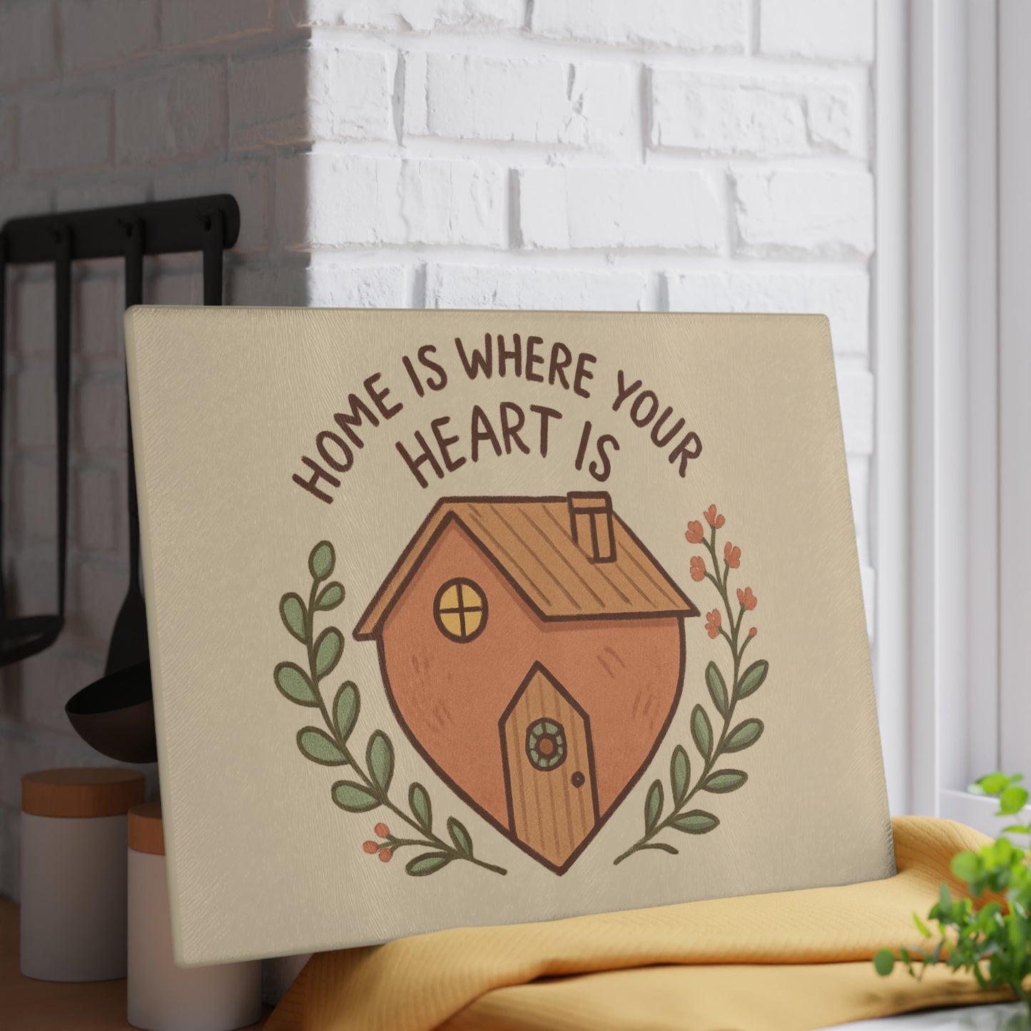 Home Sweet Home Glass Cutting Board, Kitchen Decor, Gift for New Home, Wedding Gift, Heartwarming Kitchenware