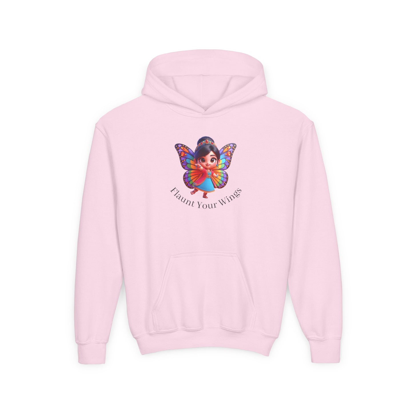 Inspirational Youth Hoodie - "Flaunt Your Wings", Cozy Sweatshirt, Gift for Teens, Motivational Apparel, Butterfly Design