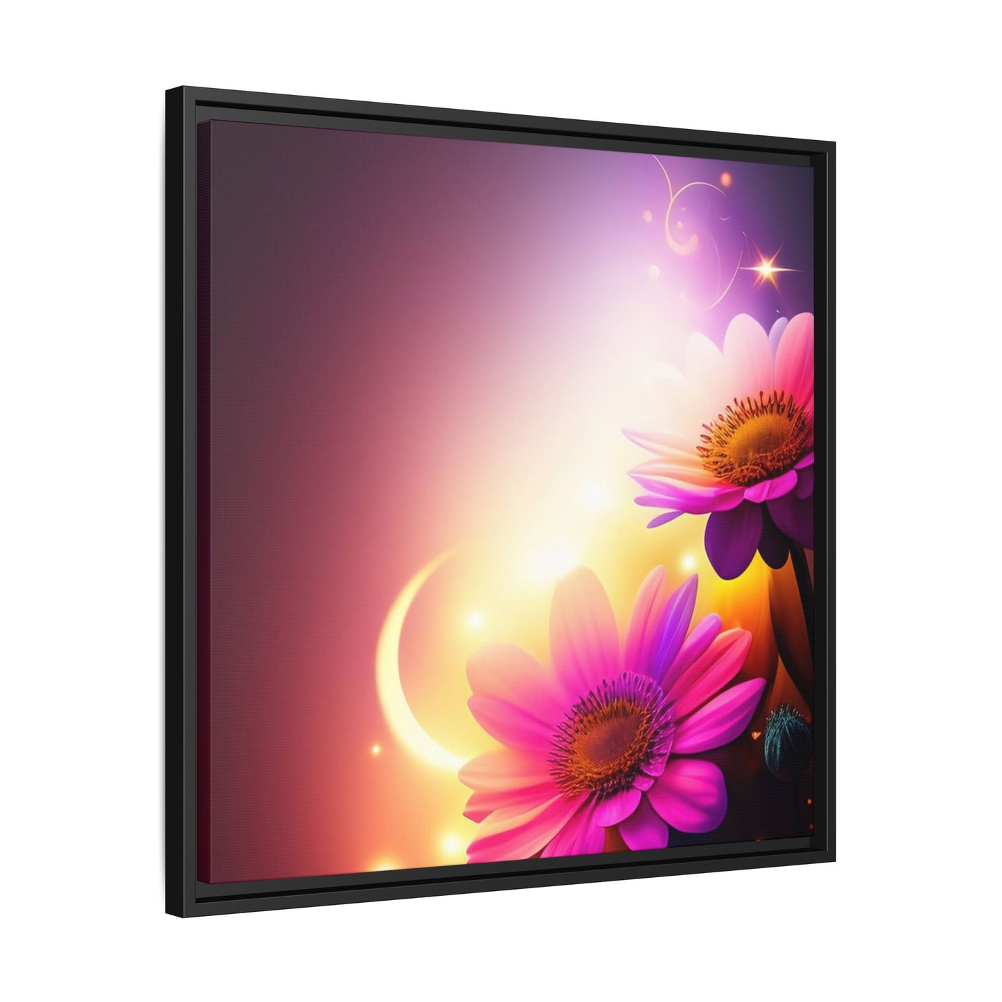 Framed Floral Canvas Art — Pink Daisies Sunset Wall Print
