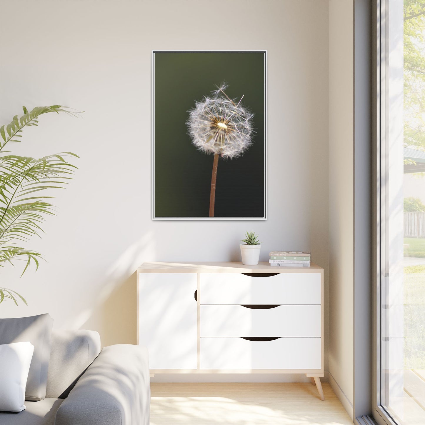 Framed Dandelion Canvas Print — Matte Botanical Wall Art