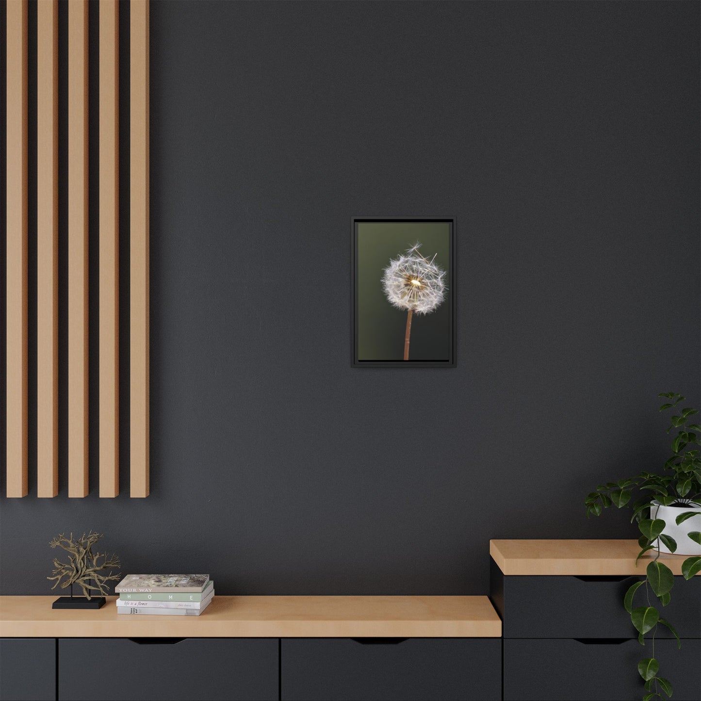 Framed Dandelion Canvas Print — Matte Botanical Wall Art