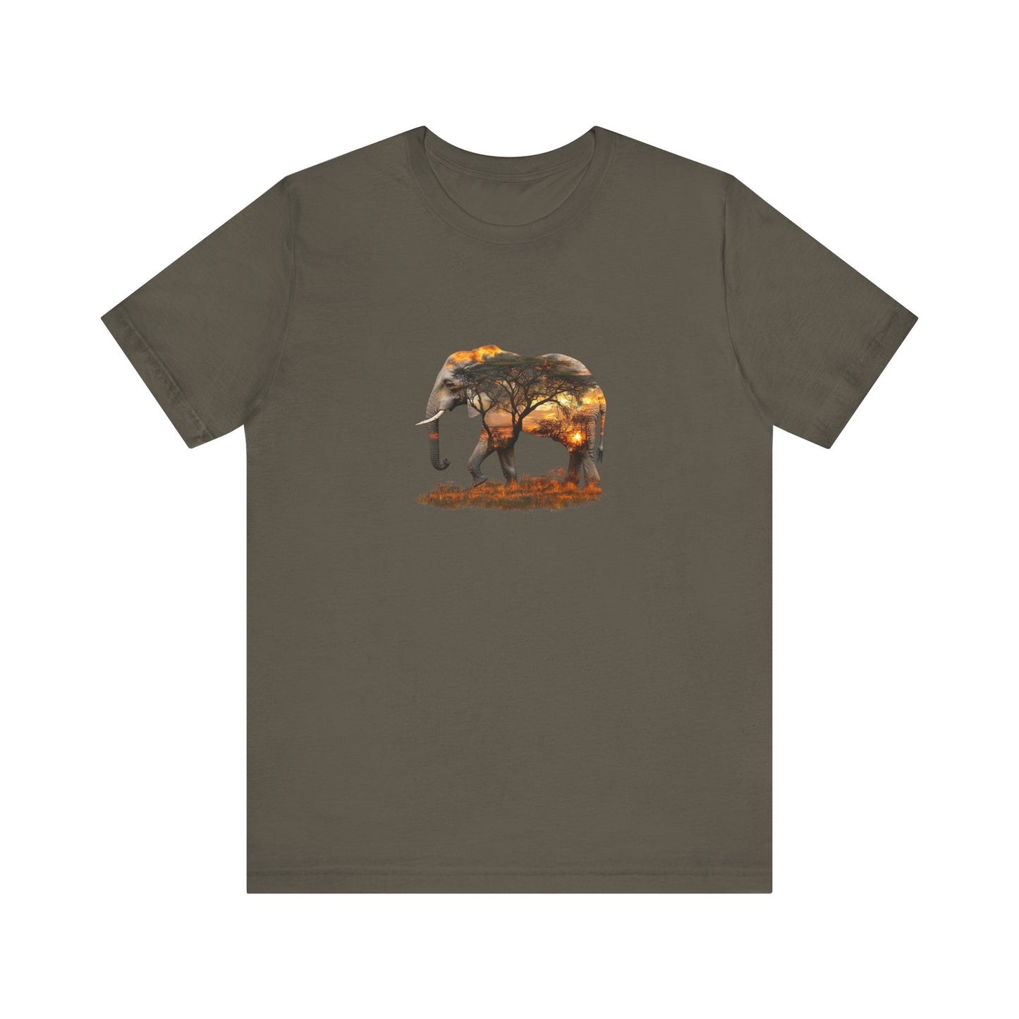 Elephant Sunset Unisex Jersey Tee, Nature Lover Shirt, Animal Print T-Shirt, Gift for Wildlife Enthusiasts, Eco-Friendly Fashion