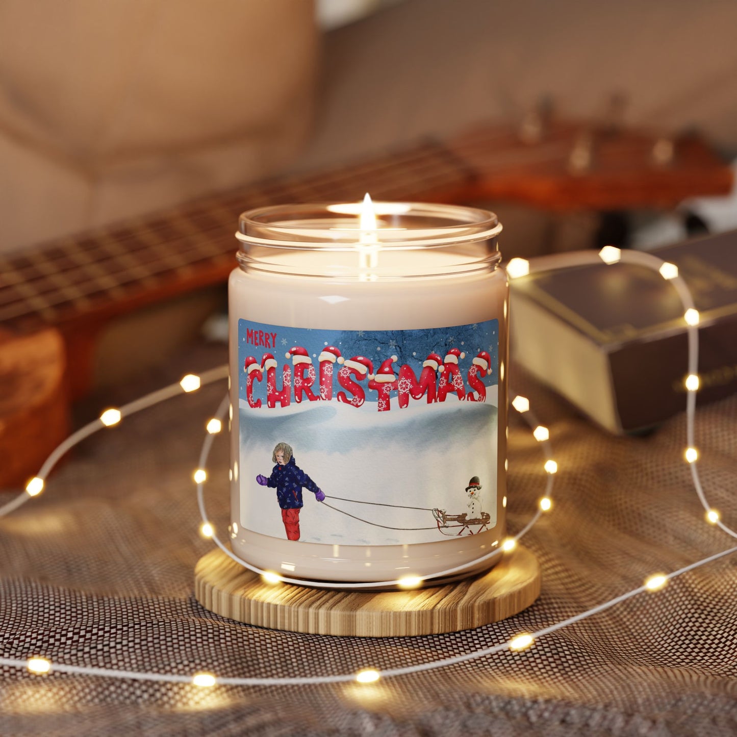 Christmas Soy Candle — 9oz Scented Holiday Jar (Merry Christmas Snow Scene)