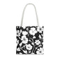 Elegant Floral Tote Bag, Black and White Tote, Eco-Friendly Shopping Bag