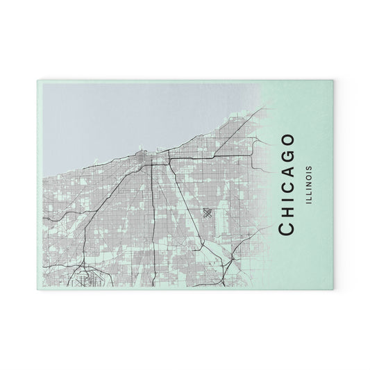 Chicago Map Glass Cutting Board – Modern Mint City Map Kitchen Board