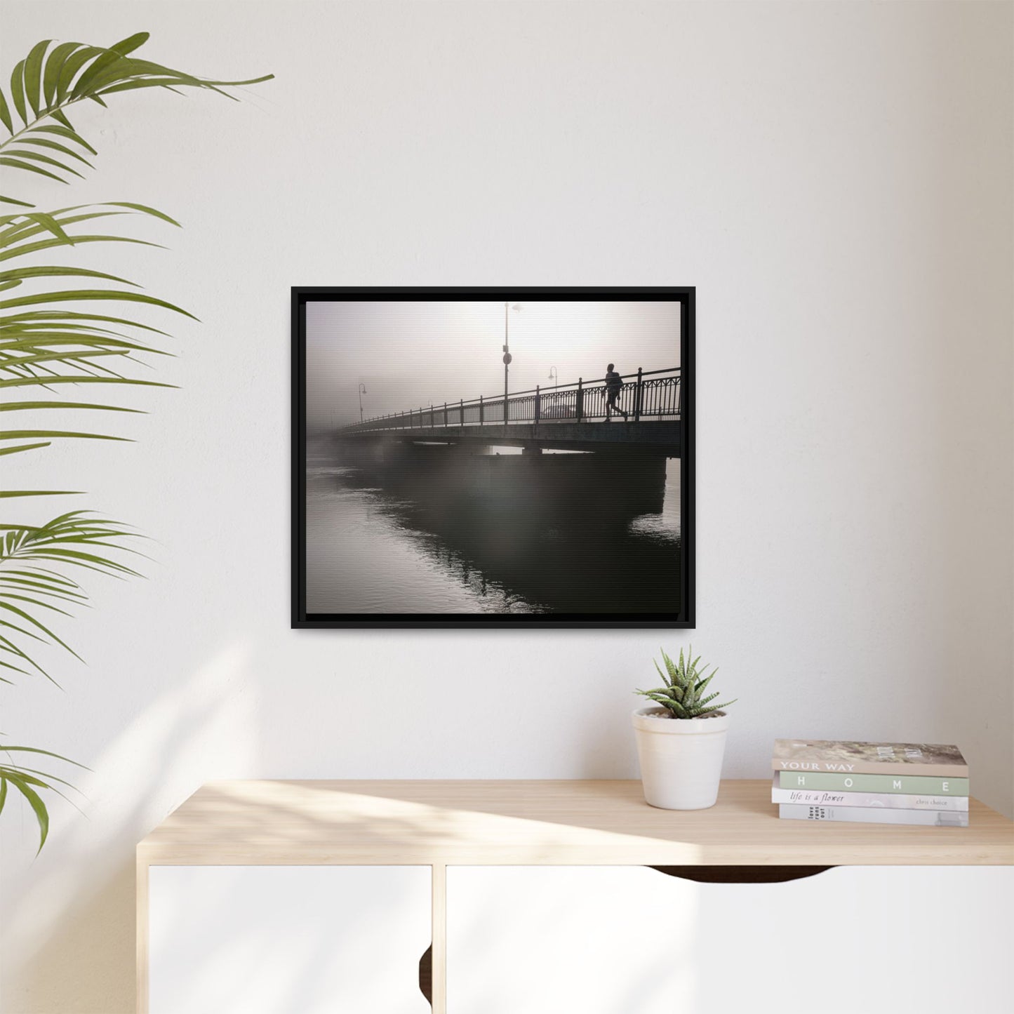 Framed Matte Canvas - Foggy Bridge Black & White Photography
