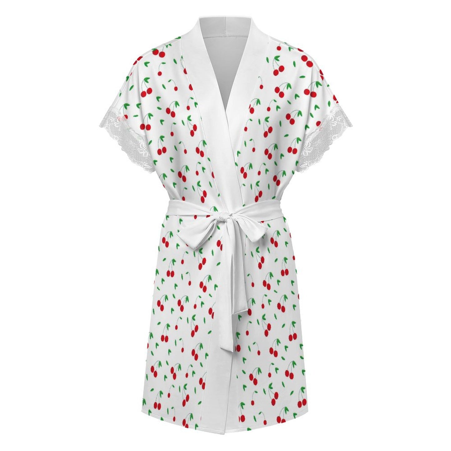 Lace Trimmed Short-Sleeve Nightgown - Cherries