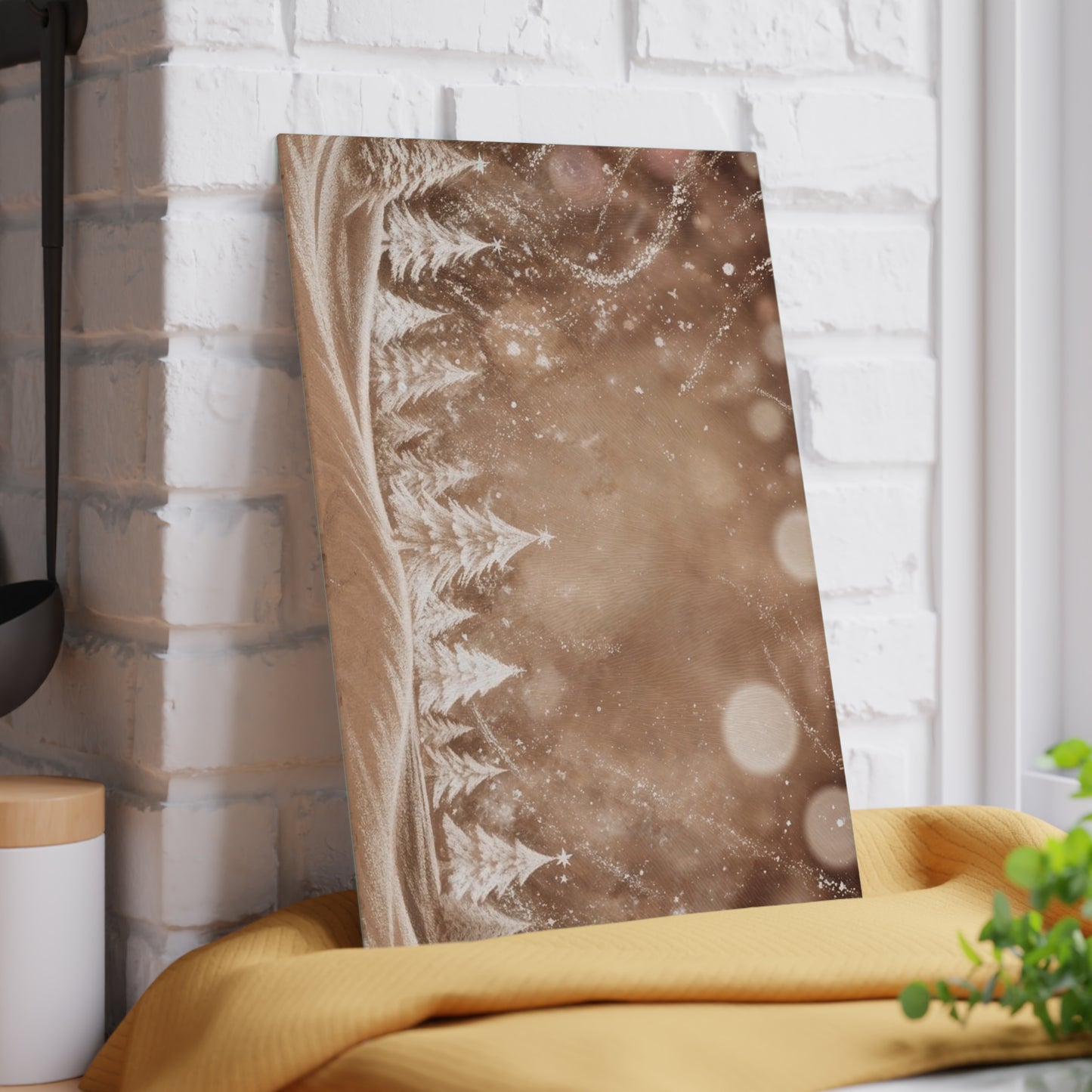 Winter Wonderland Glass Cutting Board – Snowy Pine Trees Holiday Kitchen Decor