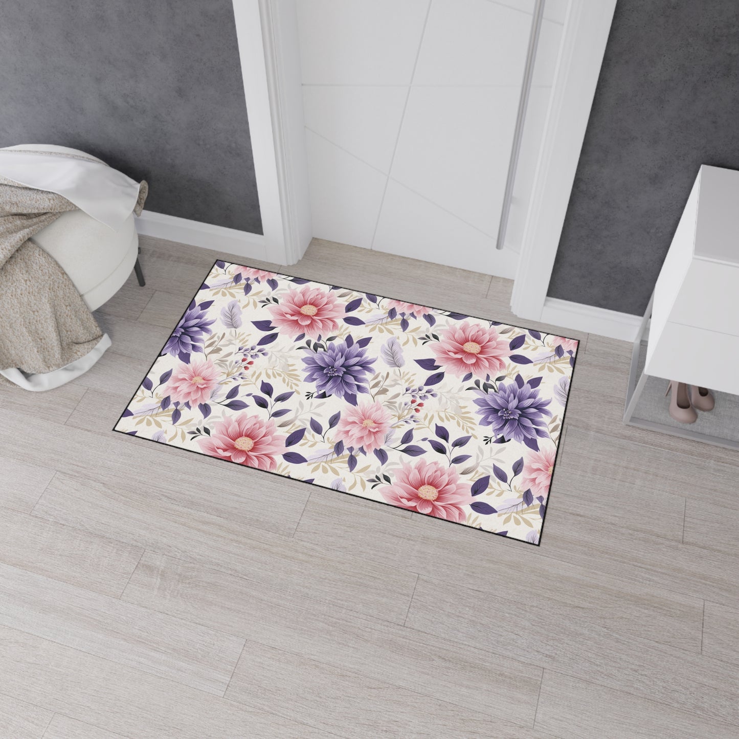 Floral Heavy-Duty Floor Mat — Pink & Purple Dahlia Entry Rug