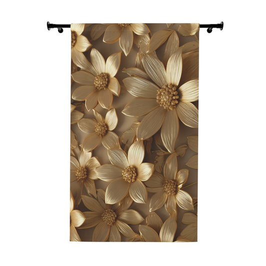 Elegant Floral Window Curtain - Golden Blossom Home Decor, Living Room Drapes