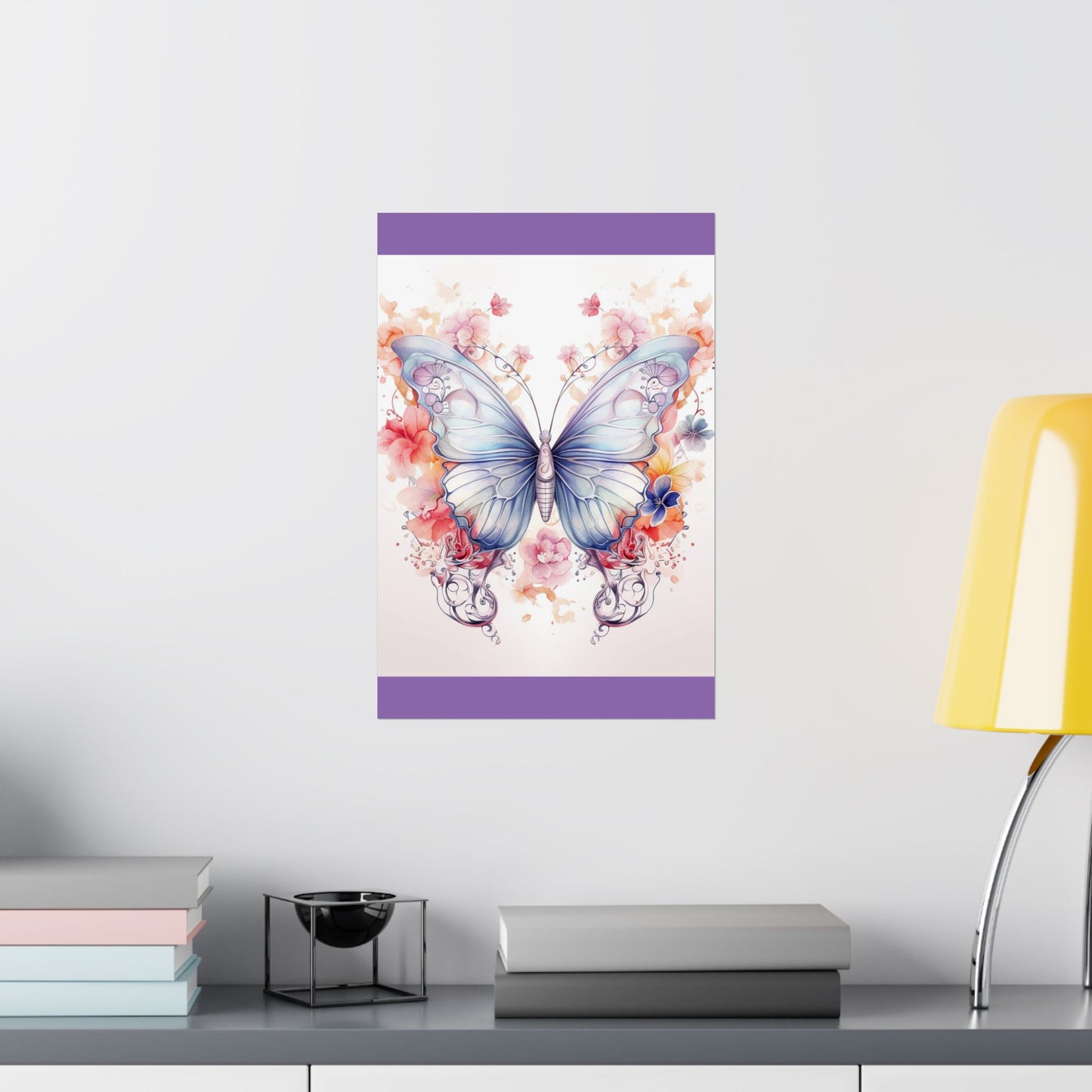 Butterfly Watercolor Wall Poster — Floral Pastel Matte Vertical Print