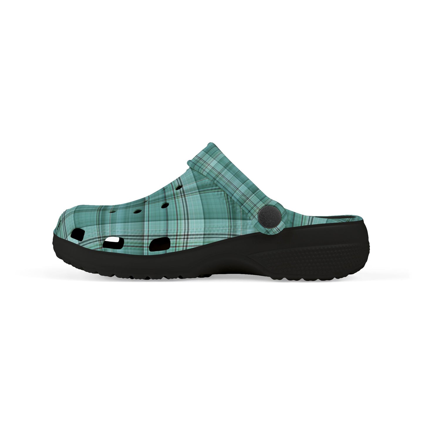 Kids Teal Plaid EVA Foam Clogs — Lightweight Slip-On Sandals for Toddlers & Children